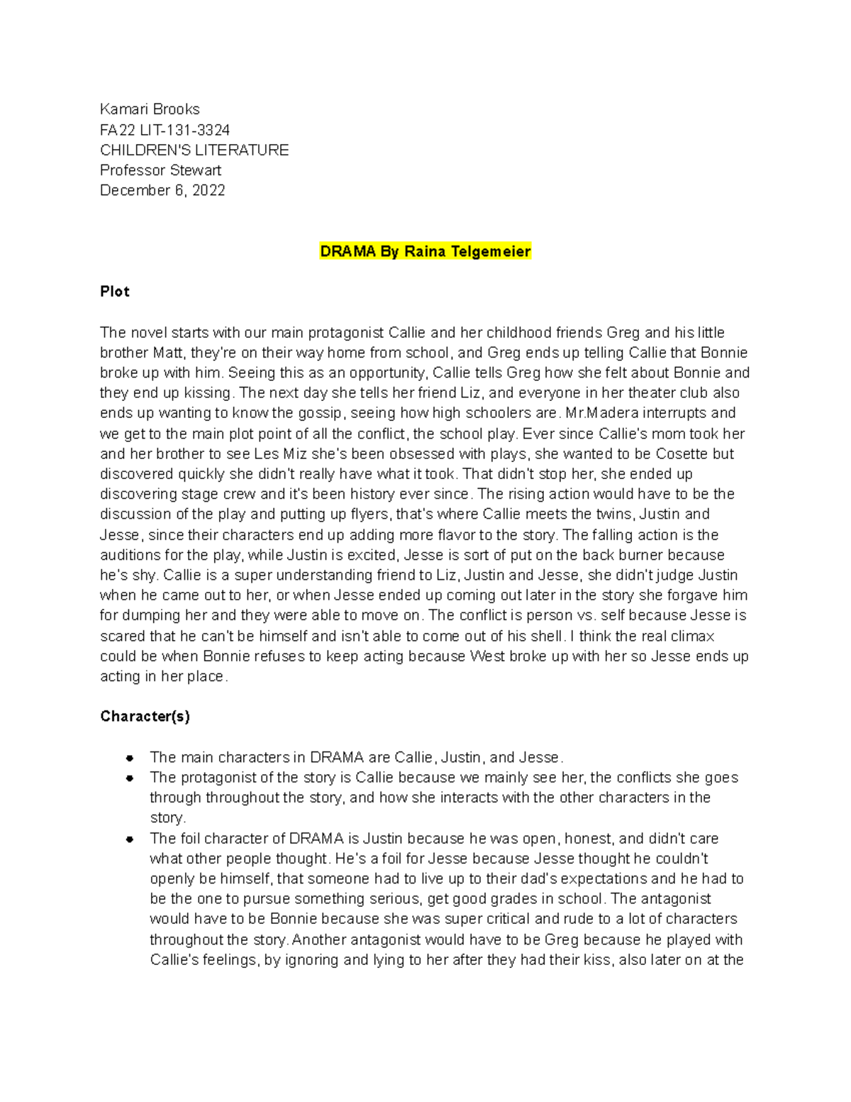 Graphic Novel Analysis By Kamari Brooks Kamari Brooks FA22 LIT131