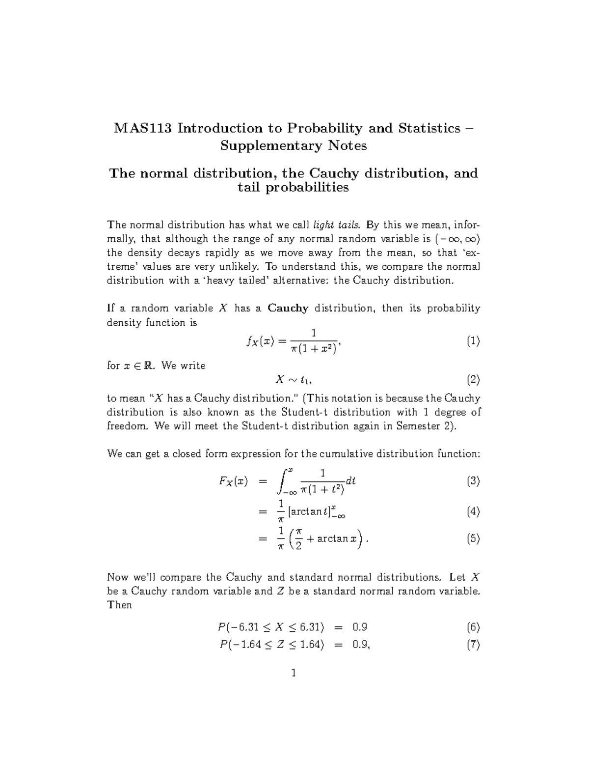 MAS113 Introduction to Probability and Statistics Supplementary Notes ...