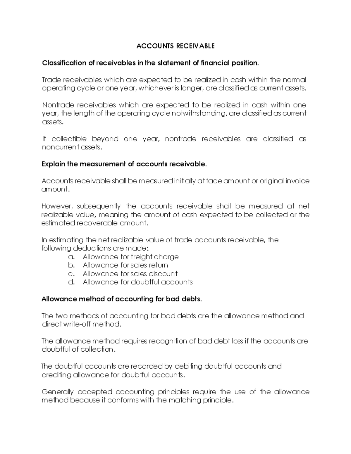 Accounts Receivable 0 Reviewers ACCOUNTS RECEIVABLE Classification