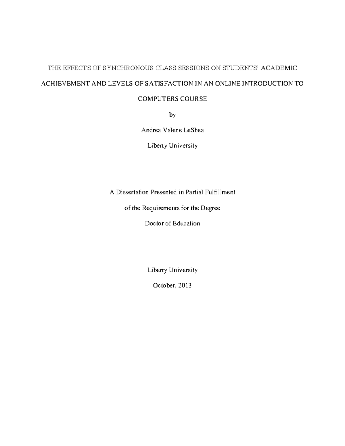 Fulltext - Title Text - THE EFFECTS OF SYNCHRONOUS CLASS SESSIONS ON ...