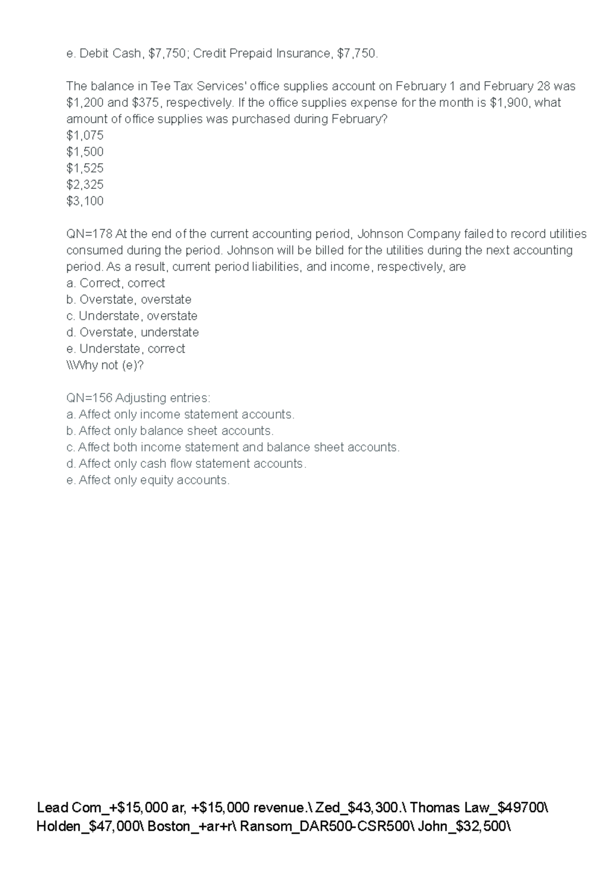 Exam, answers - e. Debit Cash, $7,750; Credit Prepaid Insurance, $7,750 ...