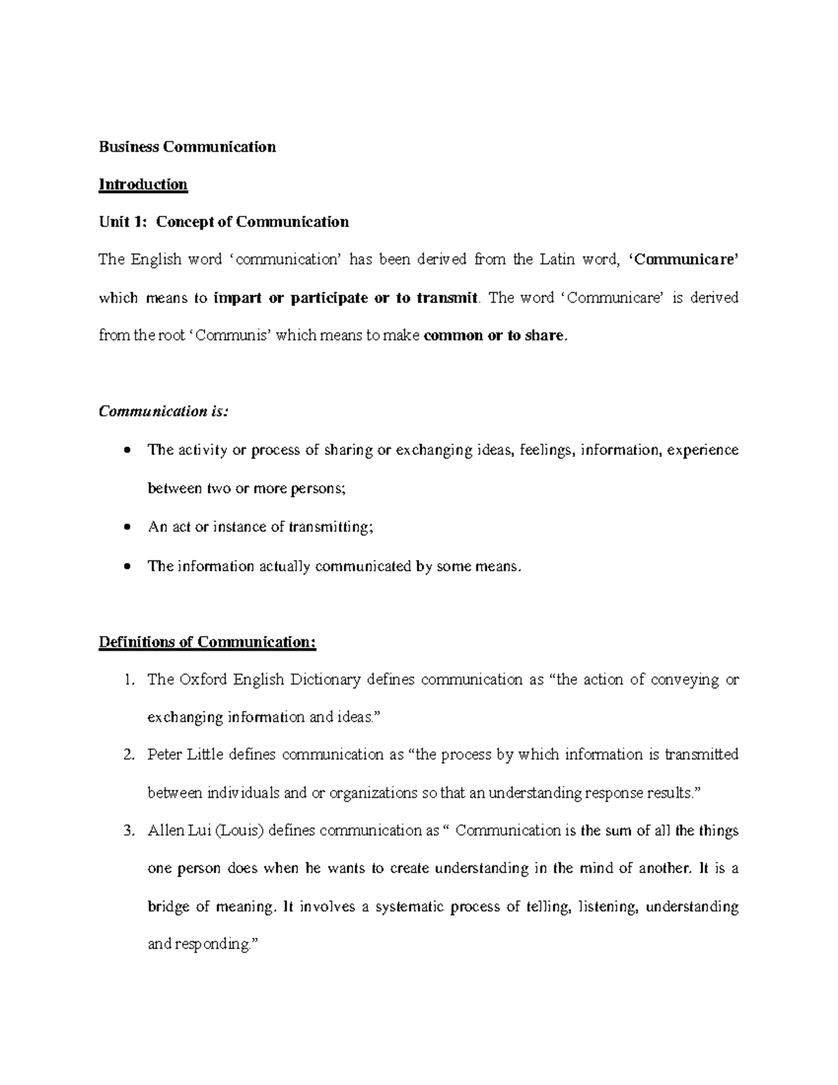Business Communication Introduction Notes (1) - Business Communication ...