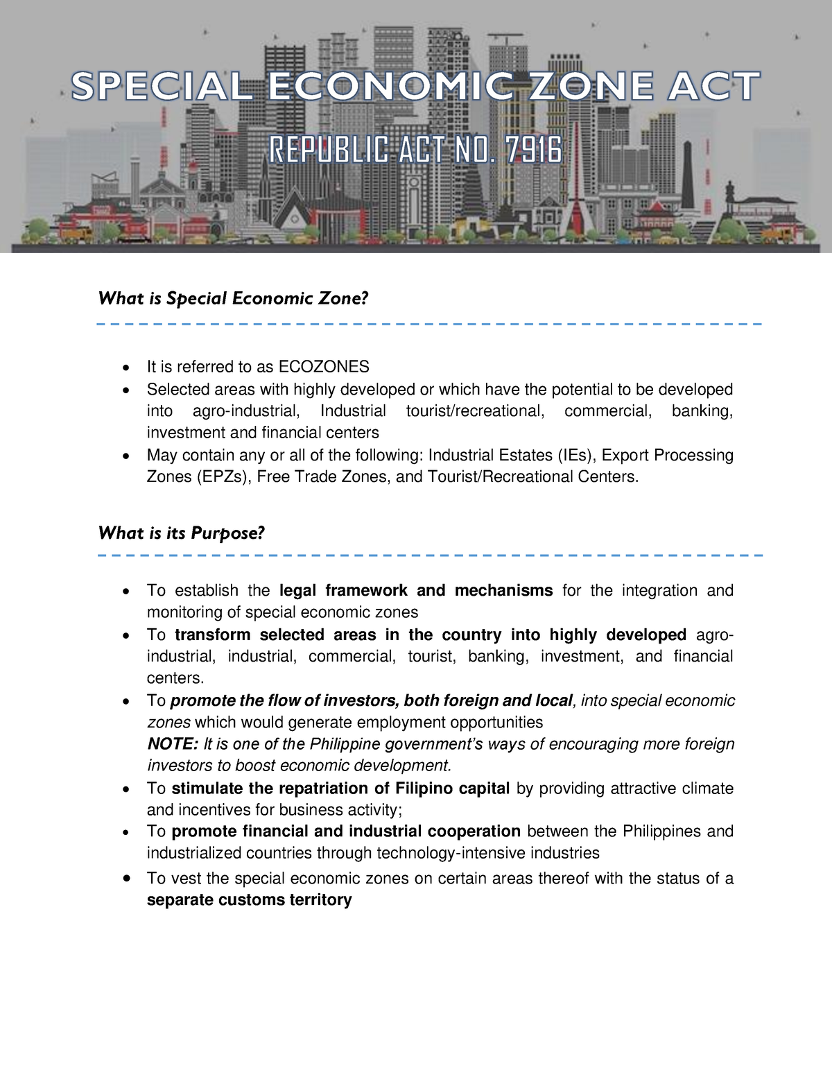 Topic 1- Special Economic Zone Act - What Is Special Economic Zone? It ...