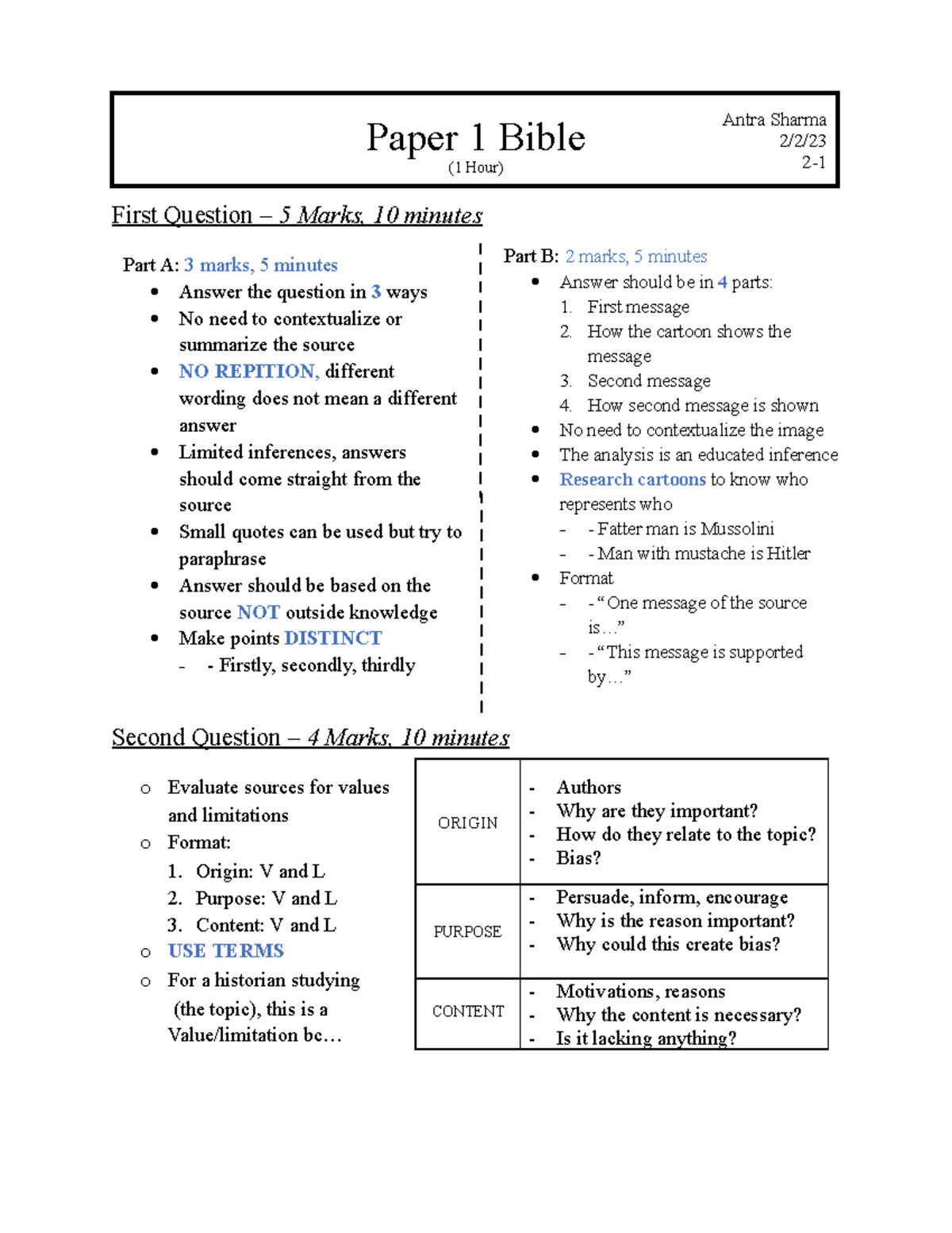 Paper 1 Bible Paper 1 Bible (1 Hour) First Question 5 Marks, 10