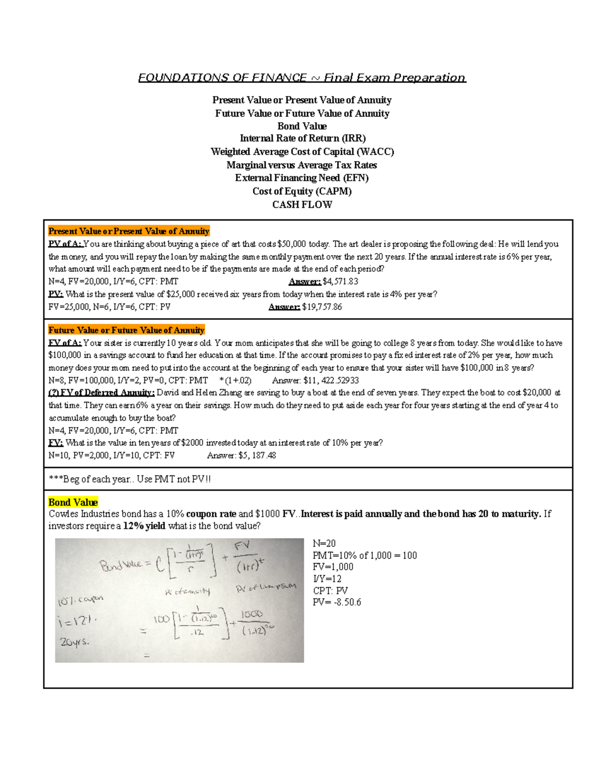 Finance Final Exam Prep Foundations Of Finance Final Exam Preparation Present Studocu