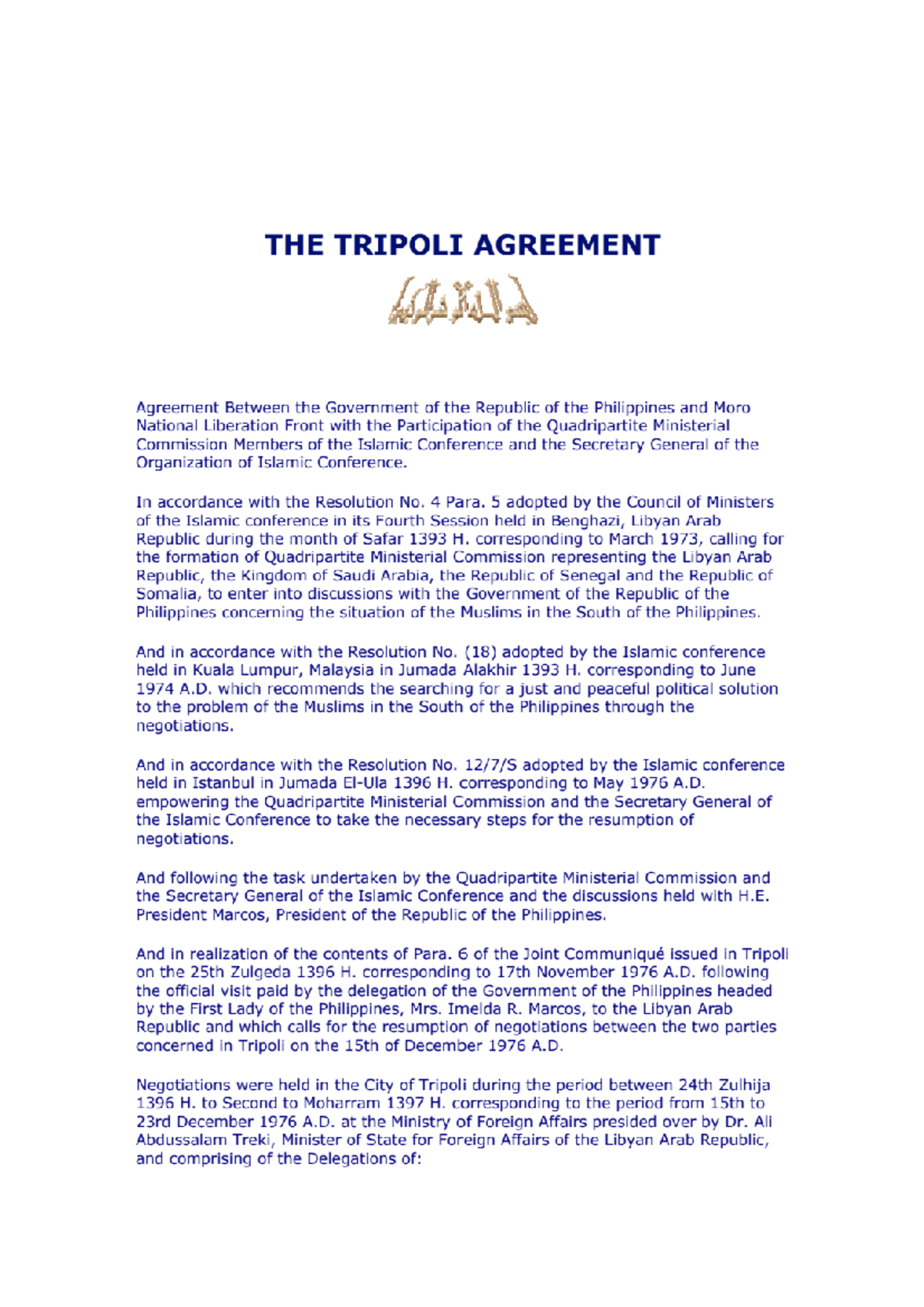 TheTripoliAgreement1976 221110 131959 Bachelor of Science in Information Technology Studocu