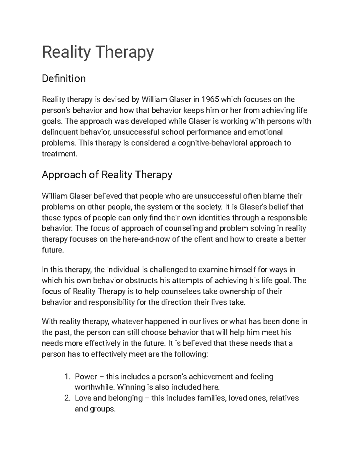 Reality Therapy sutherland Reality Therapy Definition Reality