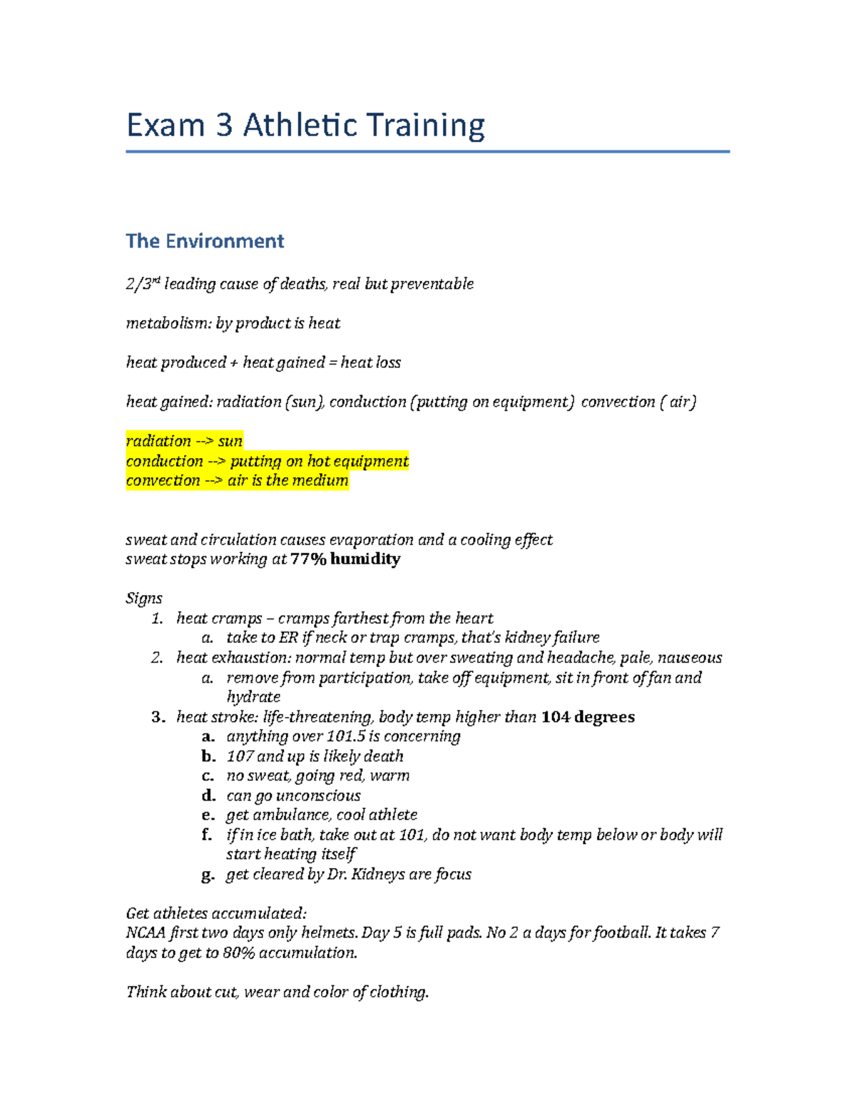 Exam 3 Athletic Training Exam 3 Athletic Training The Environment 2