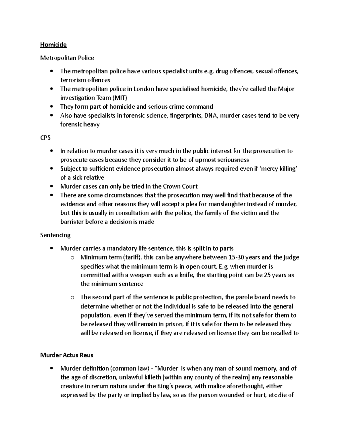 Homicide Criminal Law - Homicide Metropolitan Police The metropolitan ...