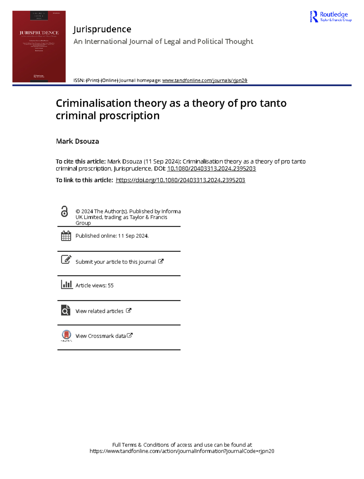 Dsouza - Criminalisation theory as a theory of pro tanto proscription ...