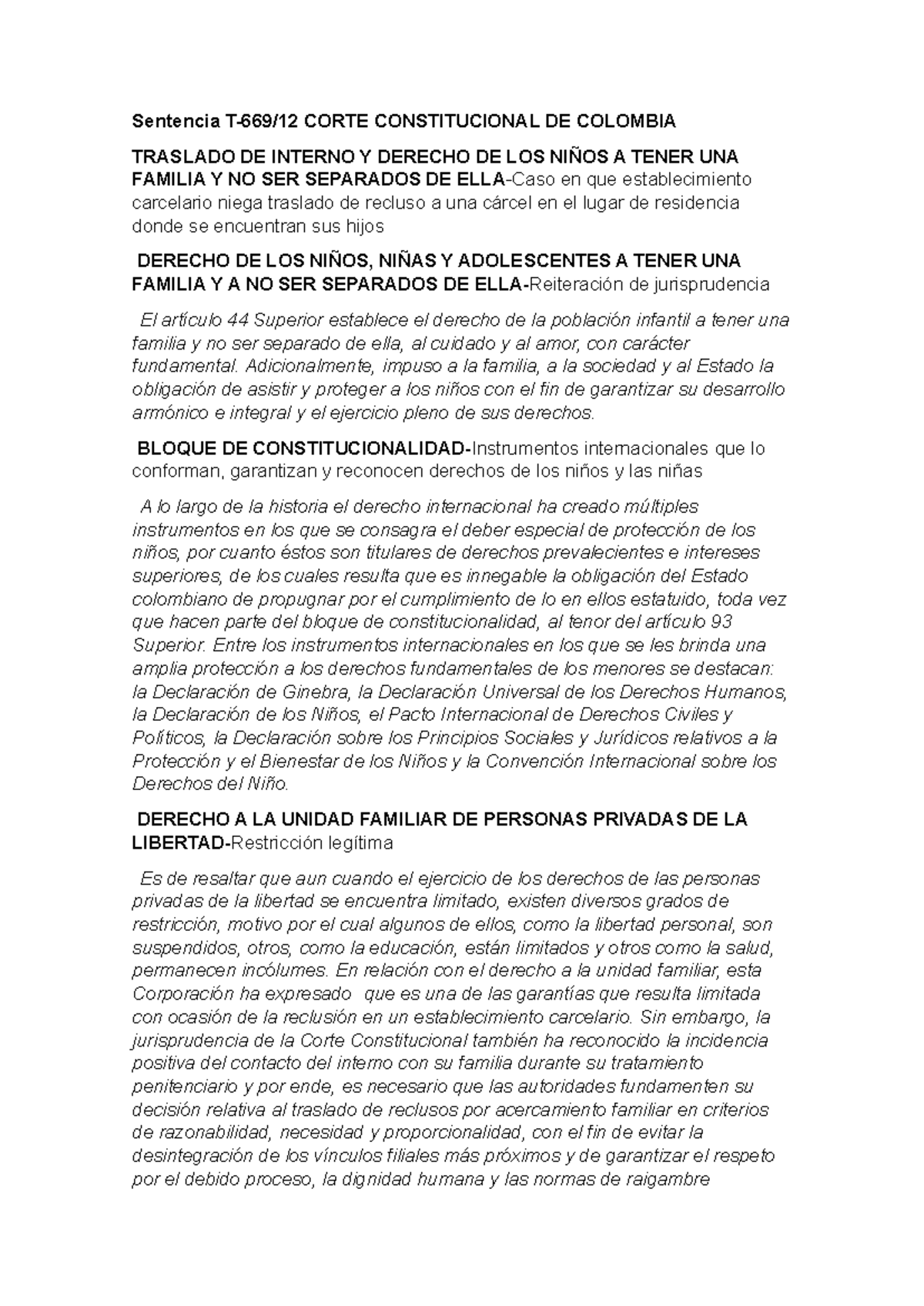 Sentencia T-669 - 12 Corte Constitucional DE Colombia - Sentencia T-669