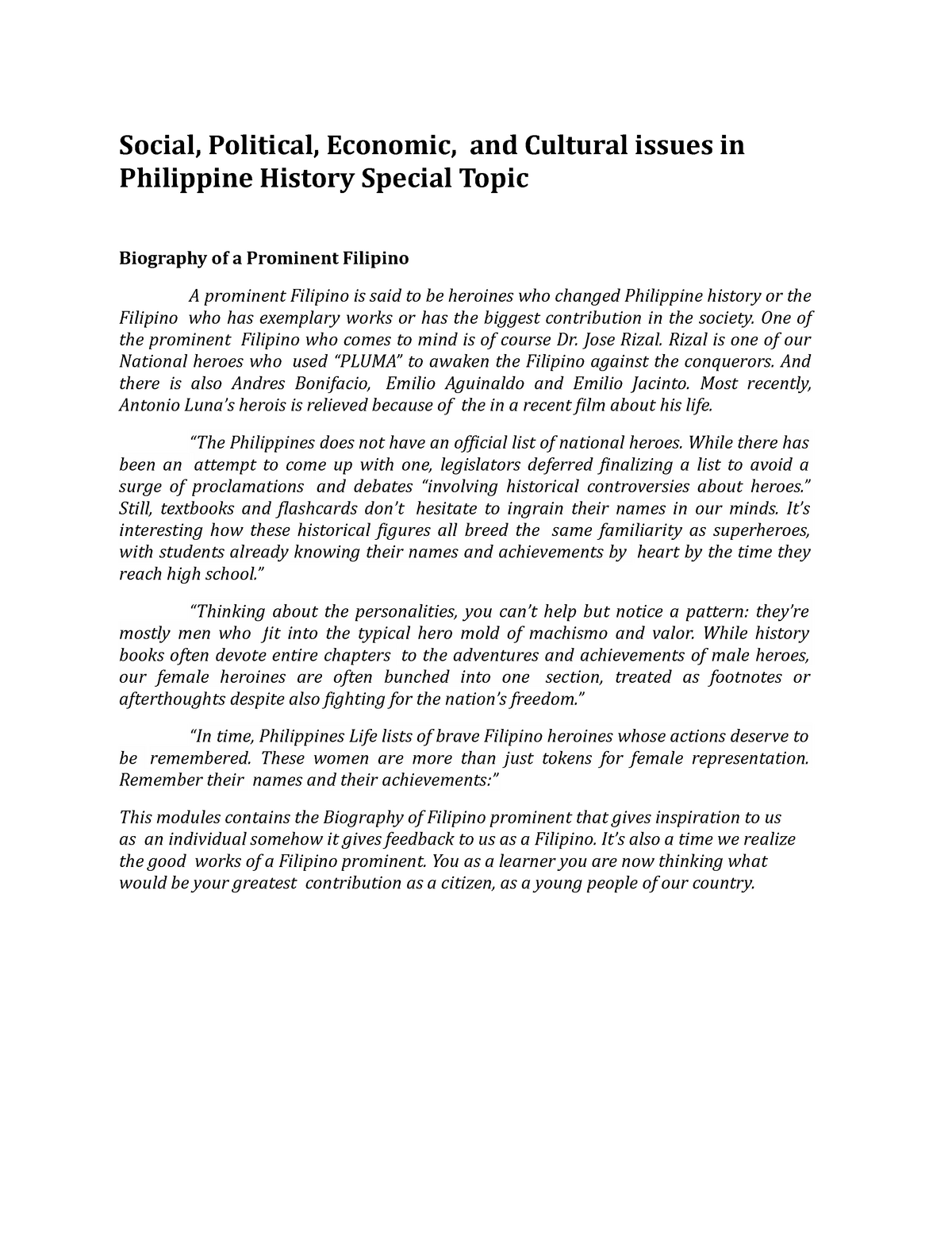 short biography in tagalog