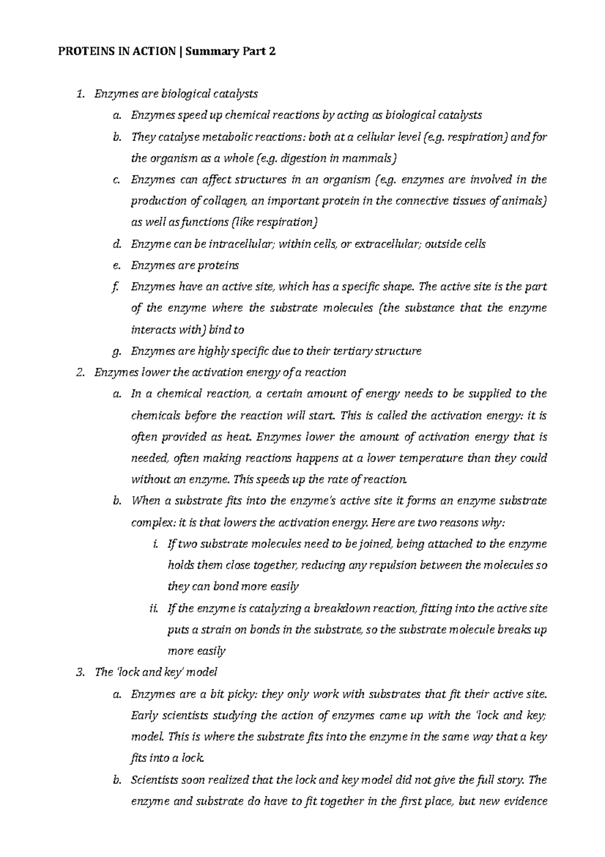 Proteins IN Action Summary Part 2 PROTEINS IN ACTION Summary Part 2 1