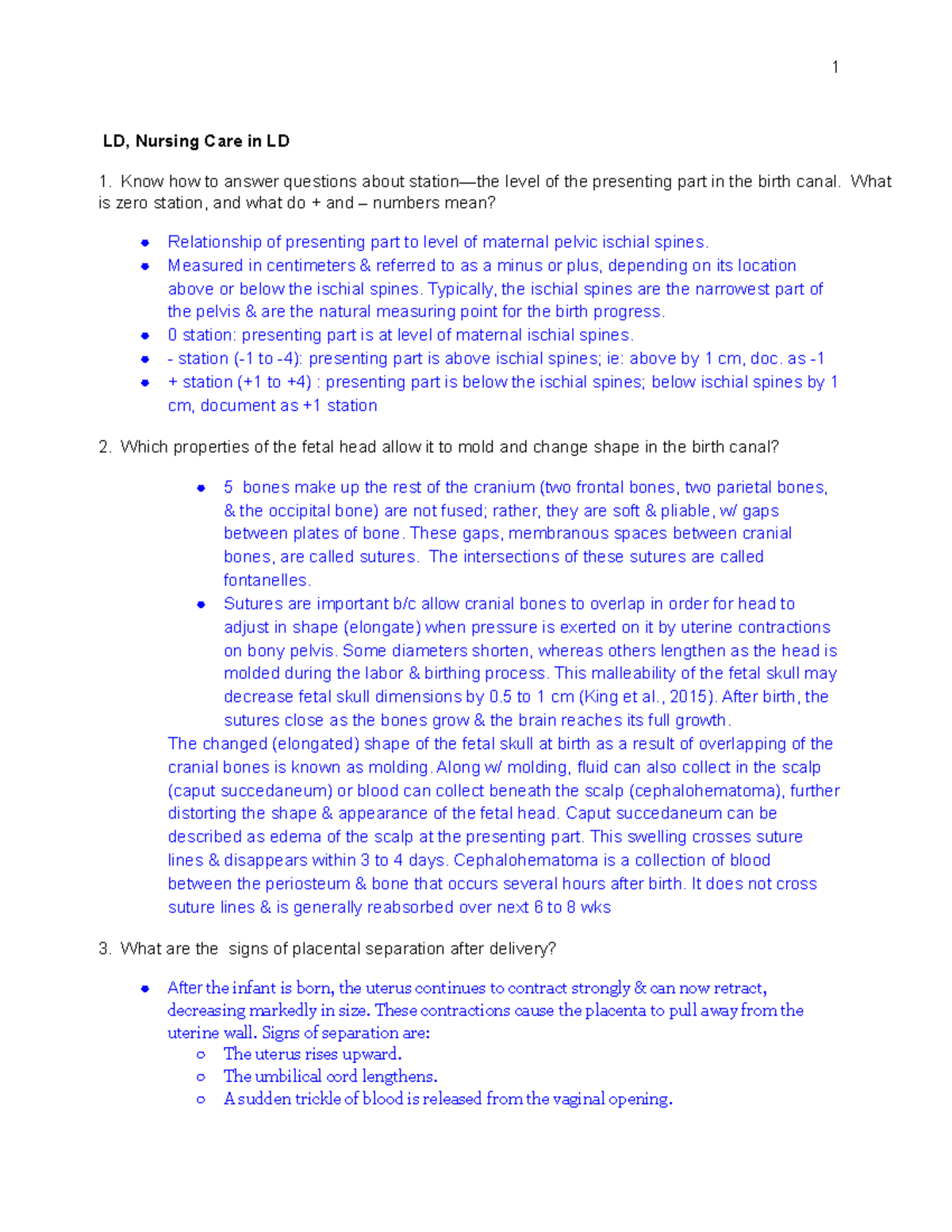 OB Exam 2 Study Guide - LD, Nursing Care In LD Know How To Answer ...