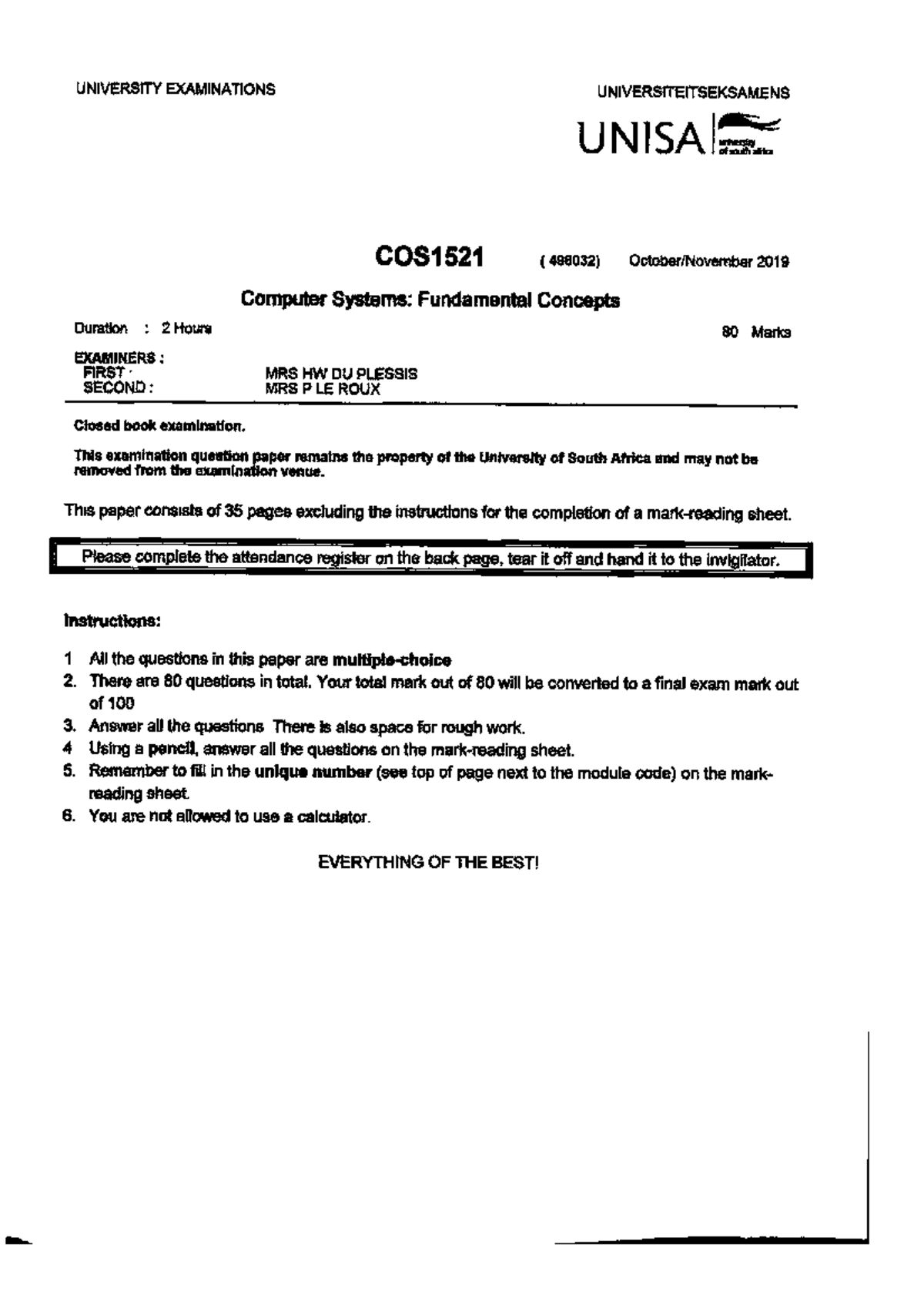 Exam 2019 - COS1511 - Studocu