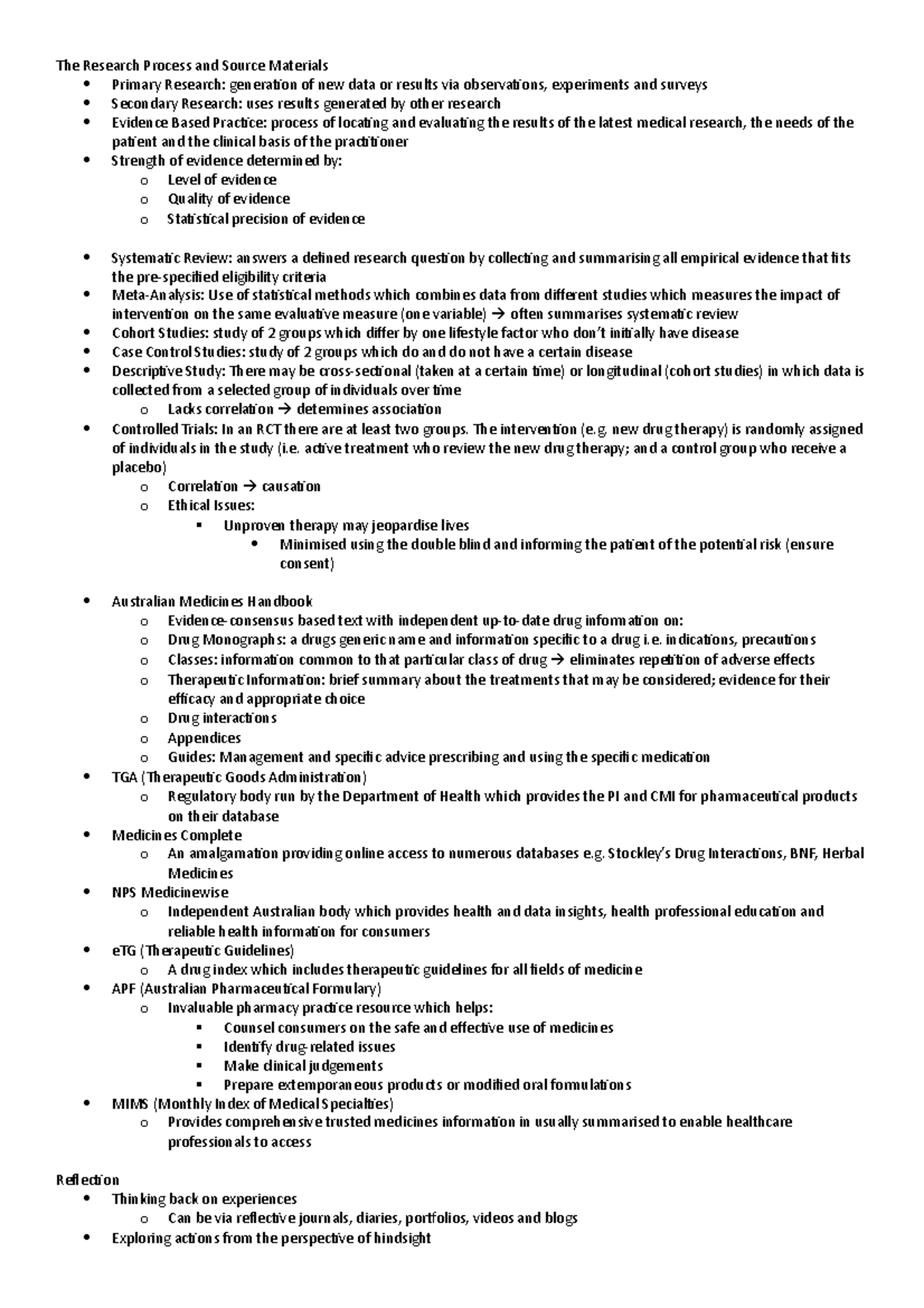 Pharmacy - Phar1811 Notes - The Research Process and Source Materials ...