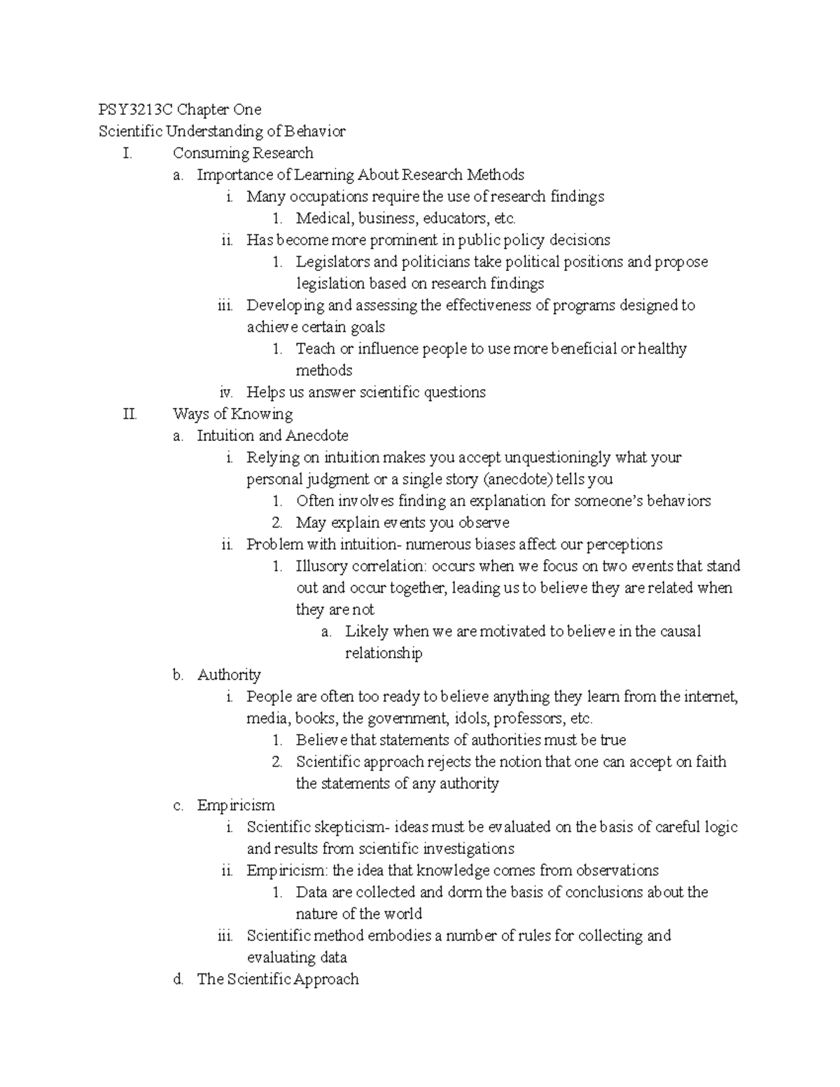 PSY3213C Chapter One Scientific Understanding of Behavior - Consuming ...