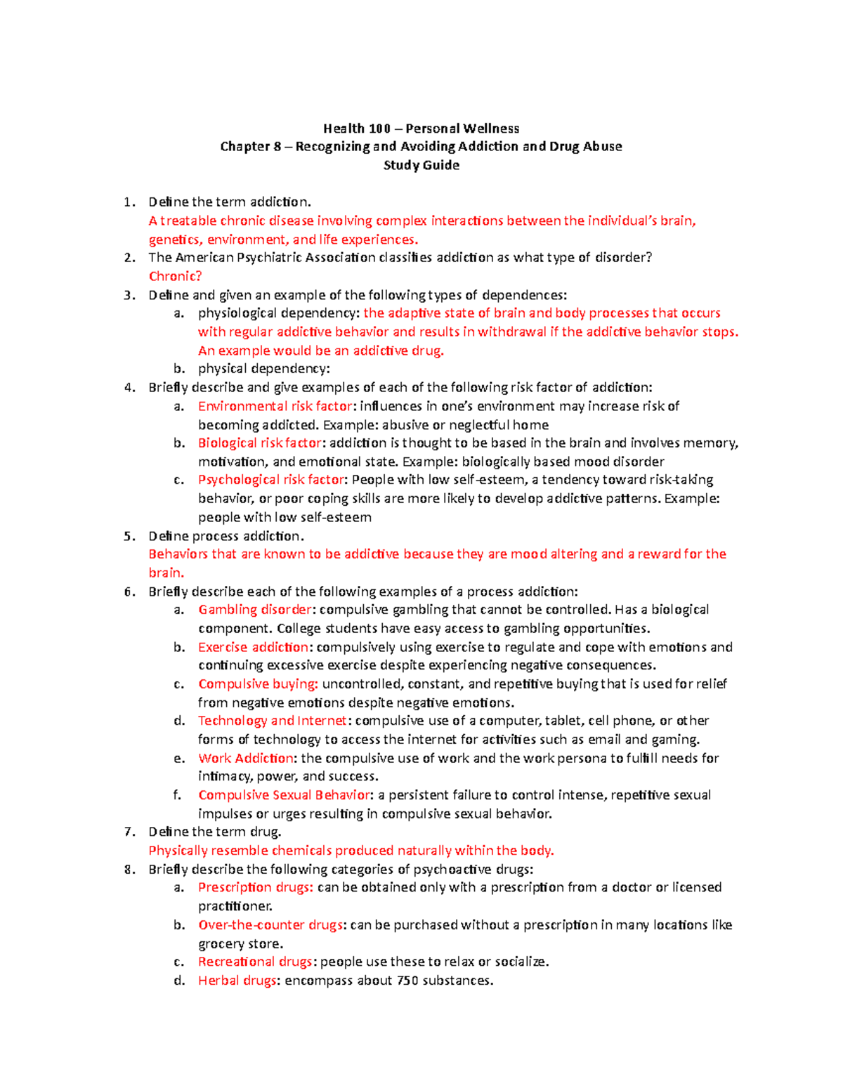 Chapter 8 Health Study Guide - Health 100 – Personal Wellness Chapter 8 ...