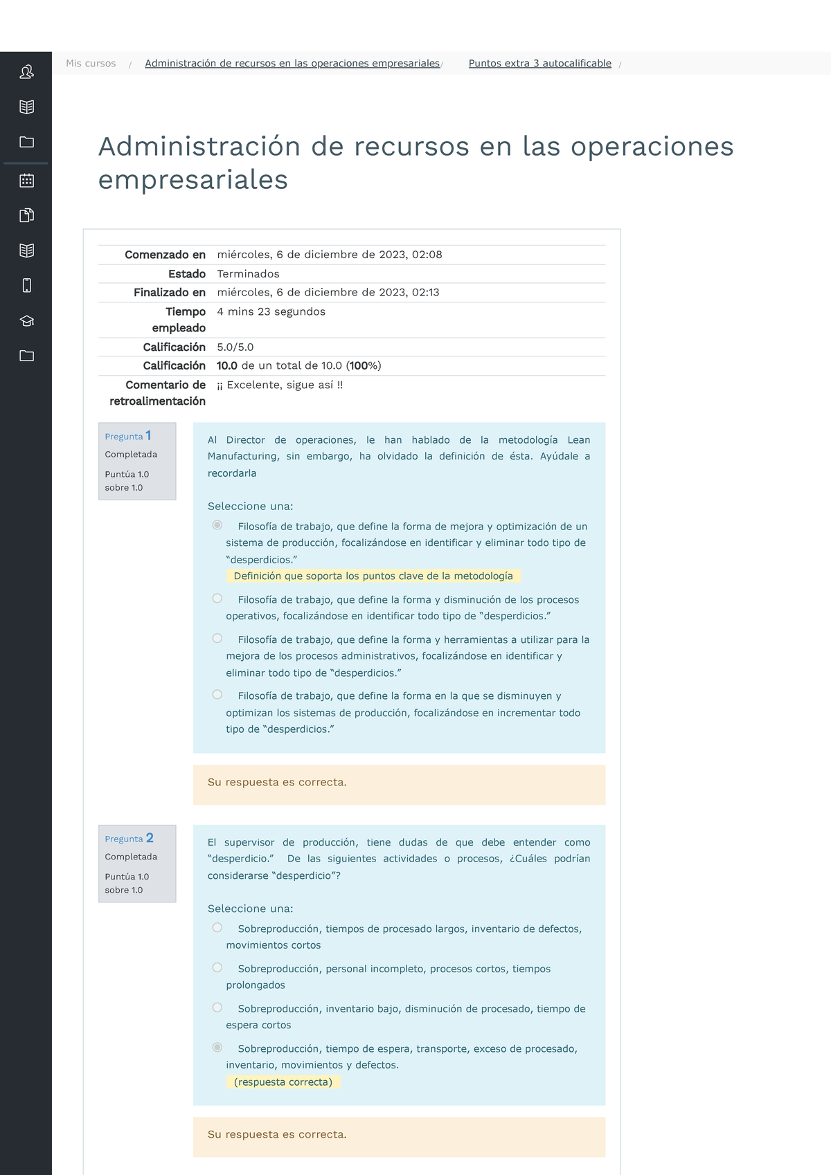 Puntos Extra 3 Autocalificable Revisión Del Intento - Administración De ...