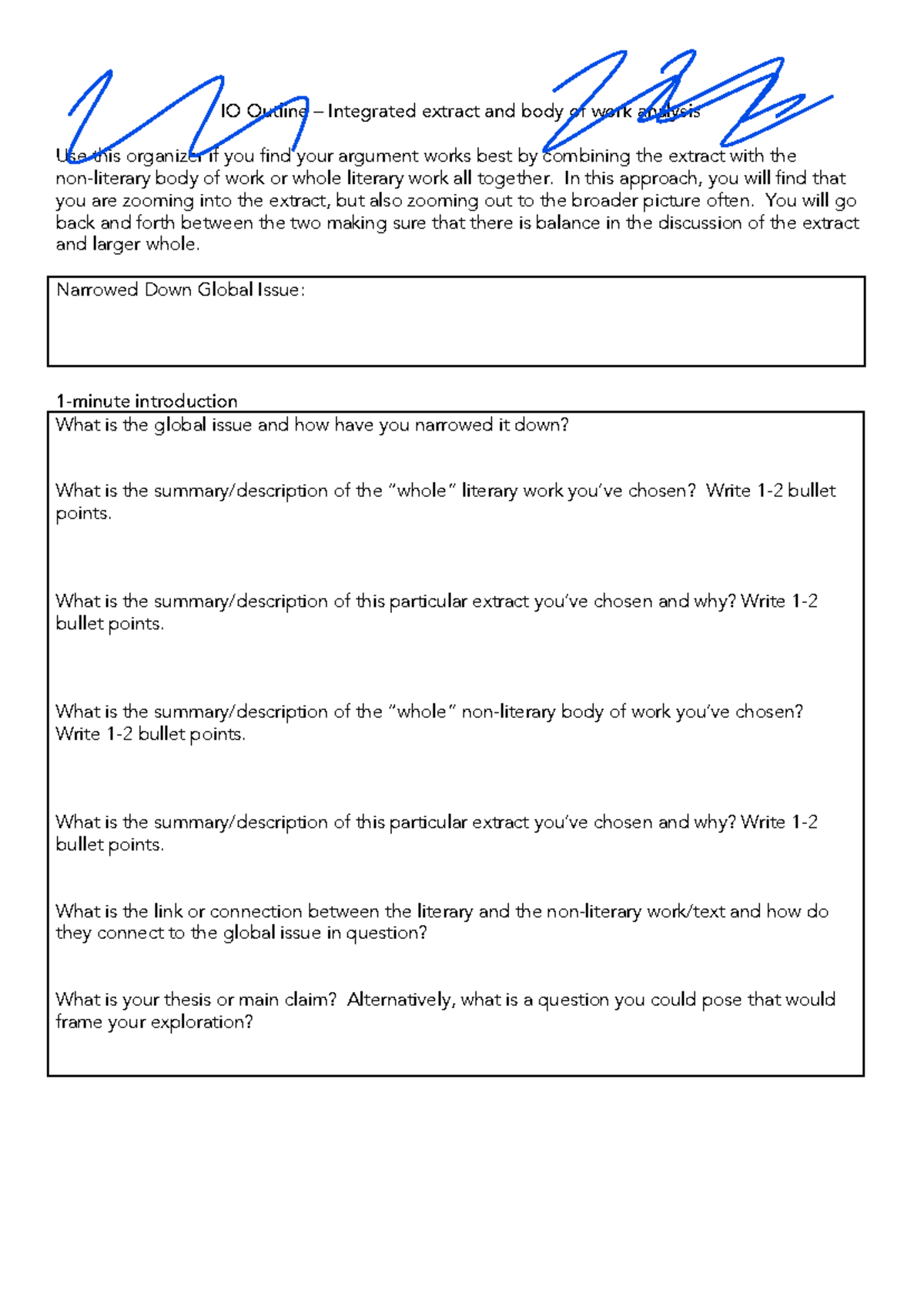 IB English IO Mixed Outline 4 Version 2 Note Organizer IO Outline 