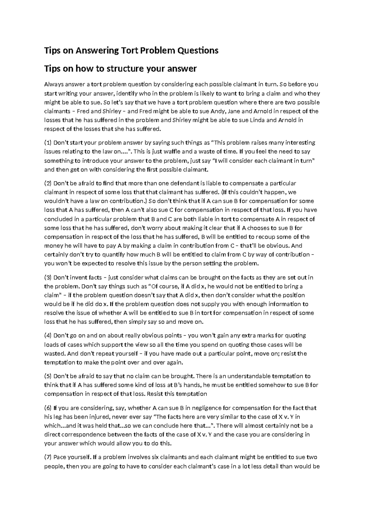 Tort Questions Help - aaaaa - Tips on Answering Tort Problem Questions ...