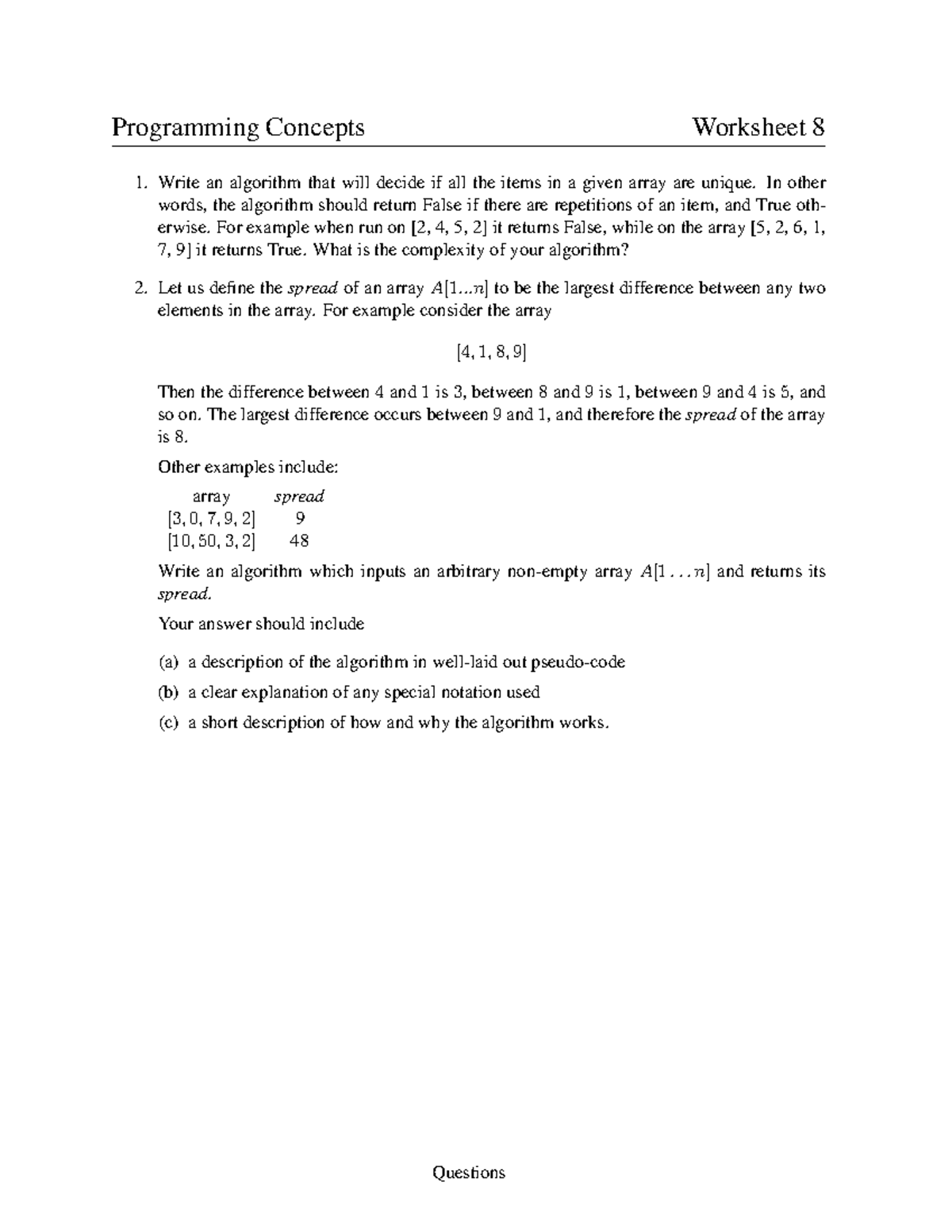 Worksheet 8 - Question set - Programming Concepts Worksheet 8 Write an ...