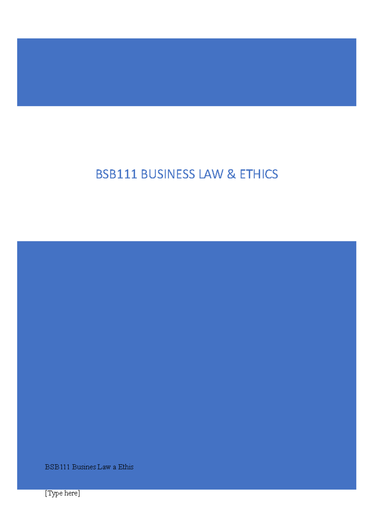 Ethics Case Study - BSB111 BUSINESS LAW & ETHICS BSB111 Busines Law A ...