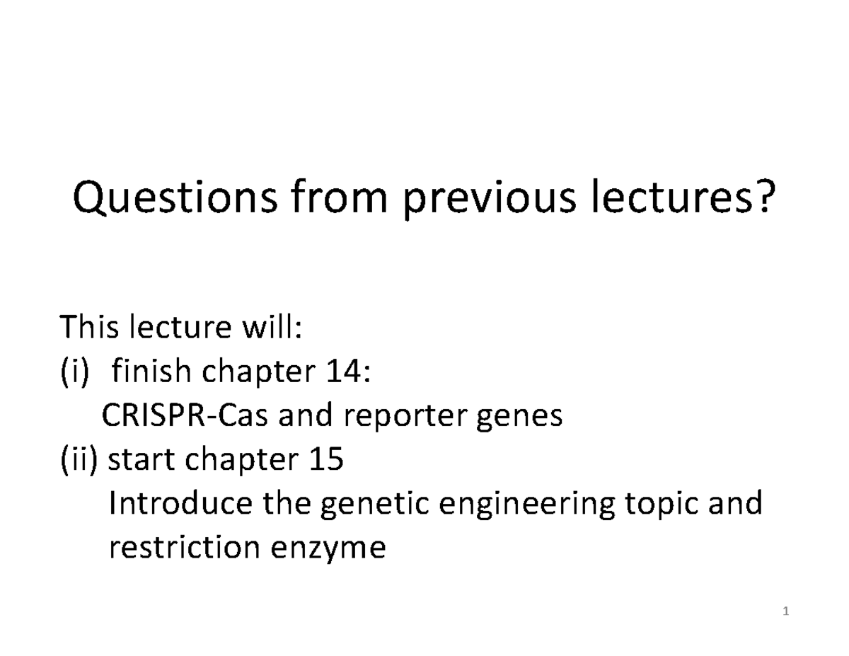 2C03L24(March 13) - Lecture - Questions from previous lectures? 1 This ...