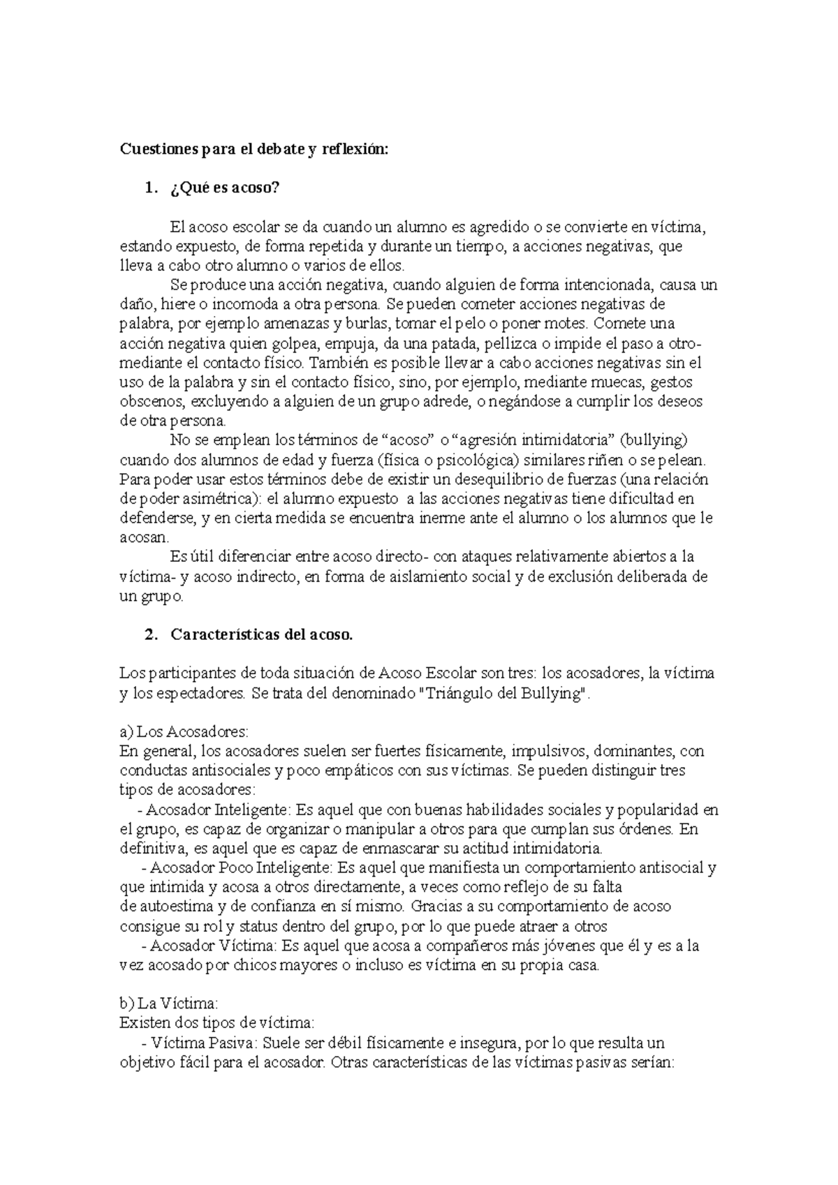 Bullying Seminario Bulliyng Cuestiones para el debate y reflexión