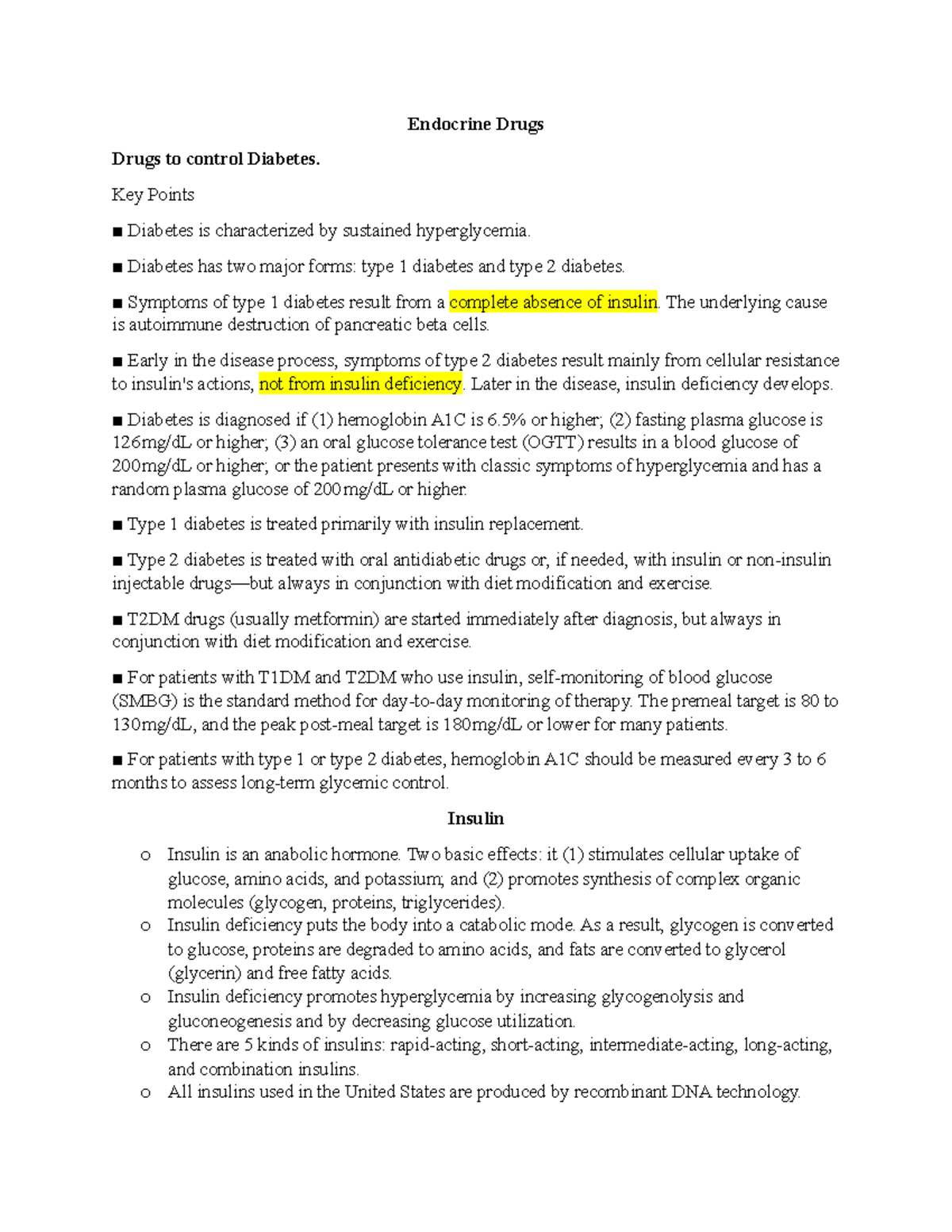 Insulin and Oral diabetic agents - Endocrine Drugs Drugs to control ...