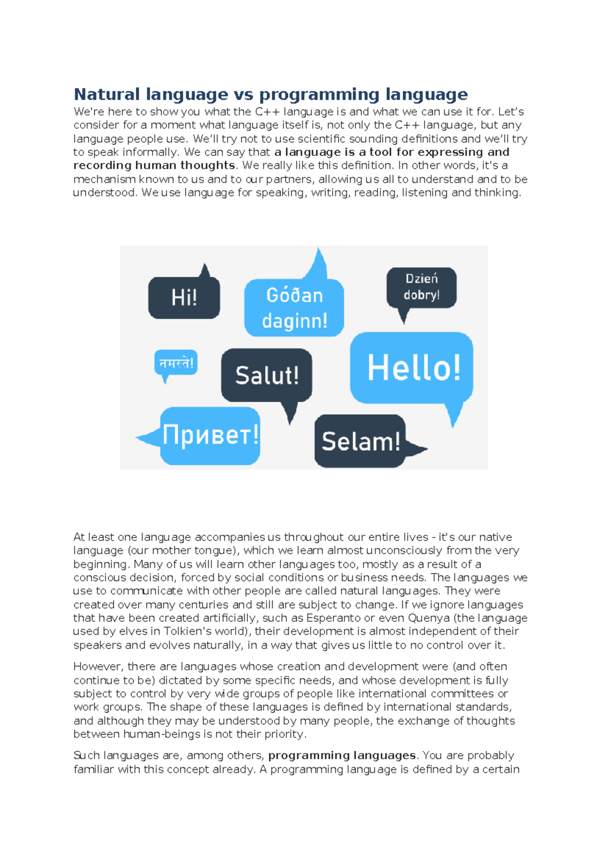 C++ Module 1 - ... - Natural language vs programming language We're ...