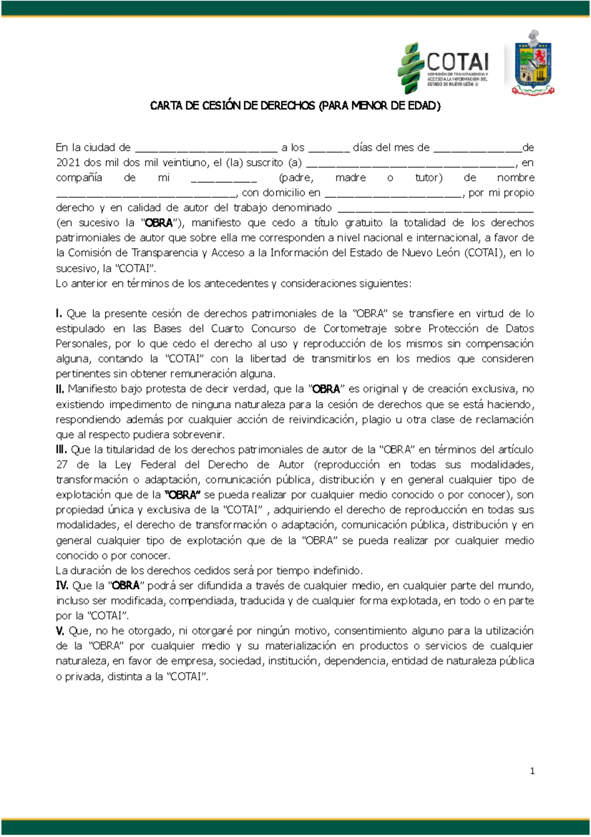 Carta De Cesion De Derechos Para Menor De Edad Carta De CesiÓn De Derechos Para Menor De Edad 5957