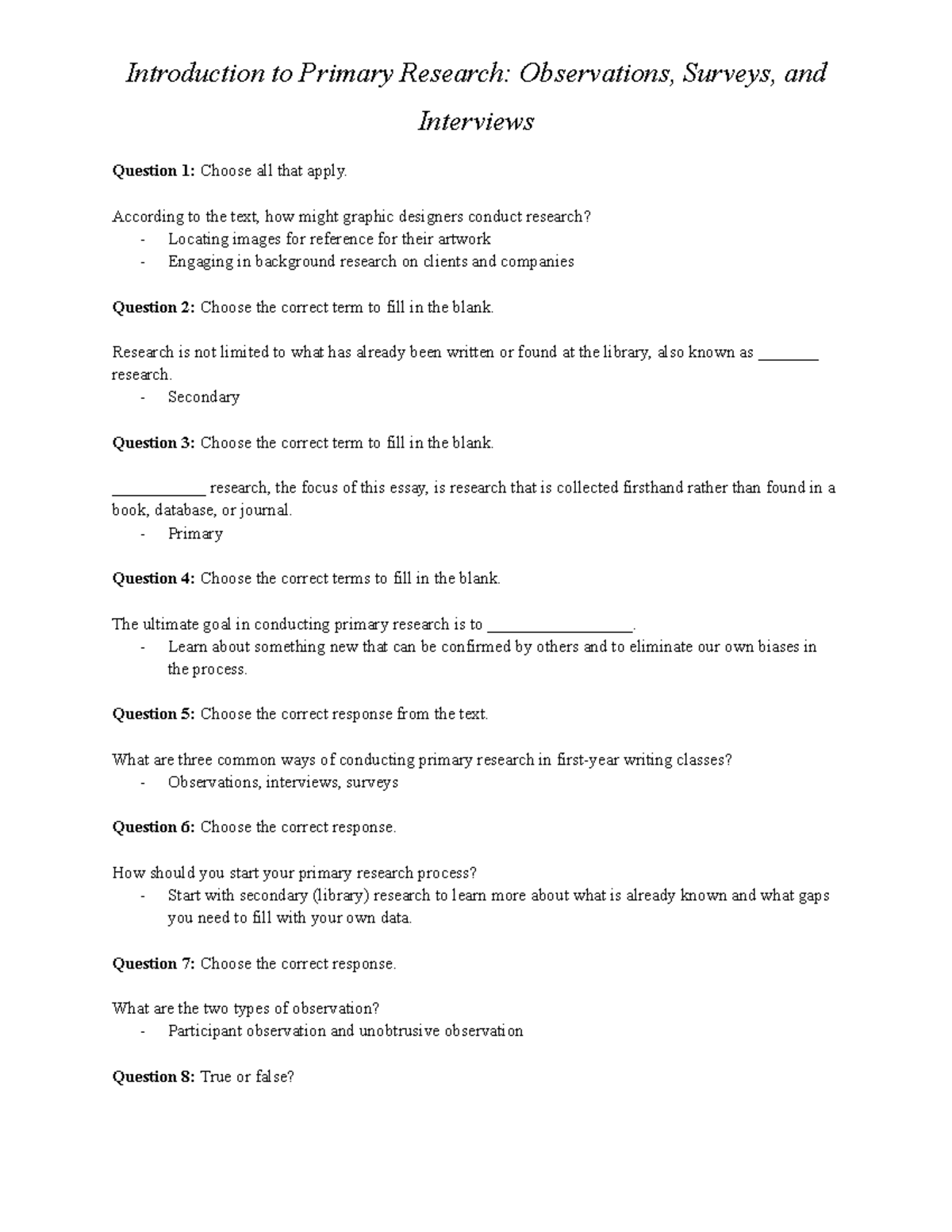 Introduction to Primary Research Observations, Surveys, and ...
