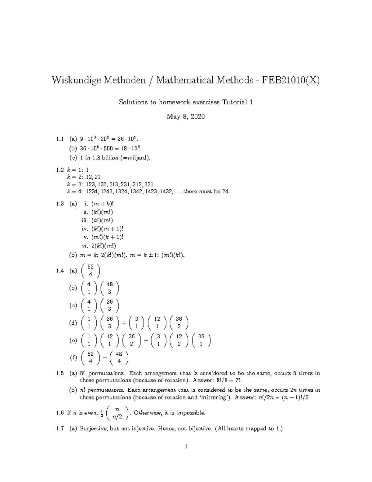 Solutions Homework Exercises Tutorial 1 Studeersnel