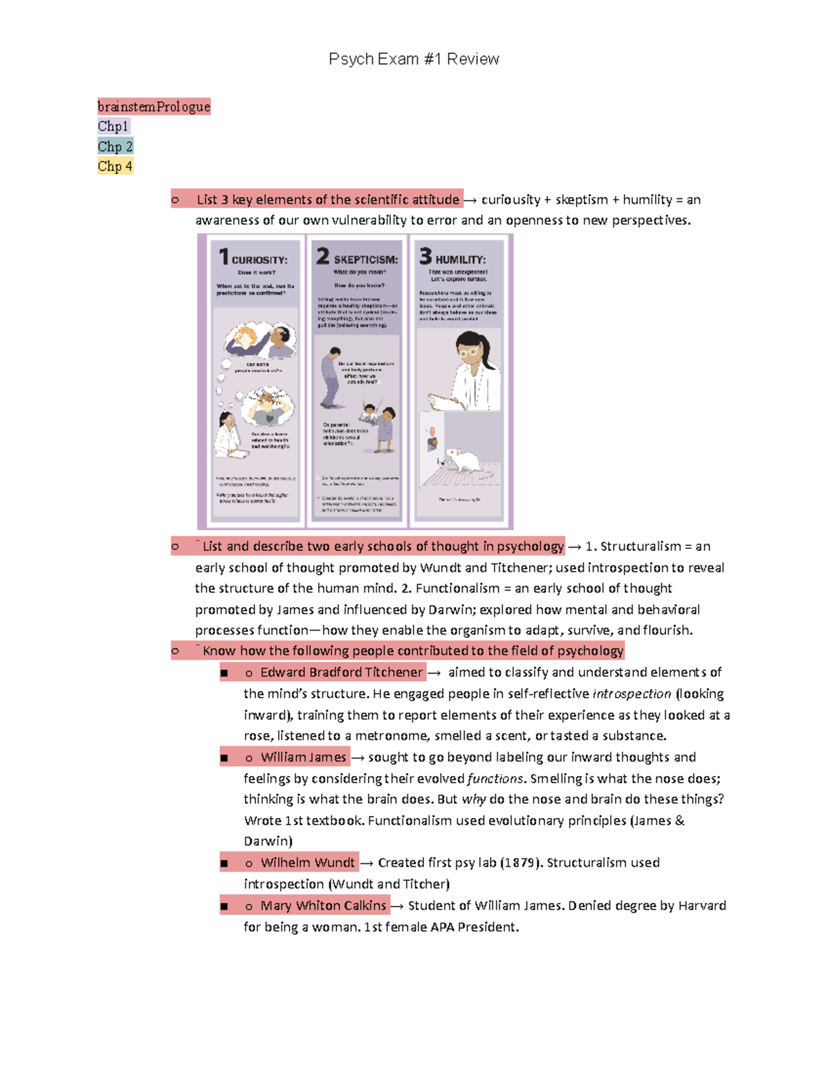Pysch EXAM 1 Review - Psych Exam #1 Review brainstemPrologue Chp Chp 2 ...