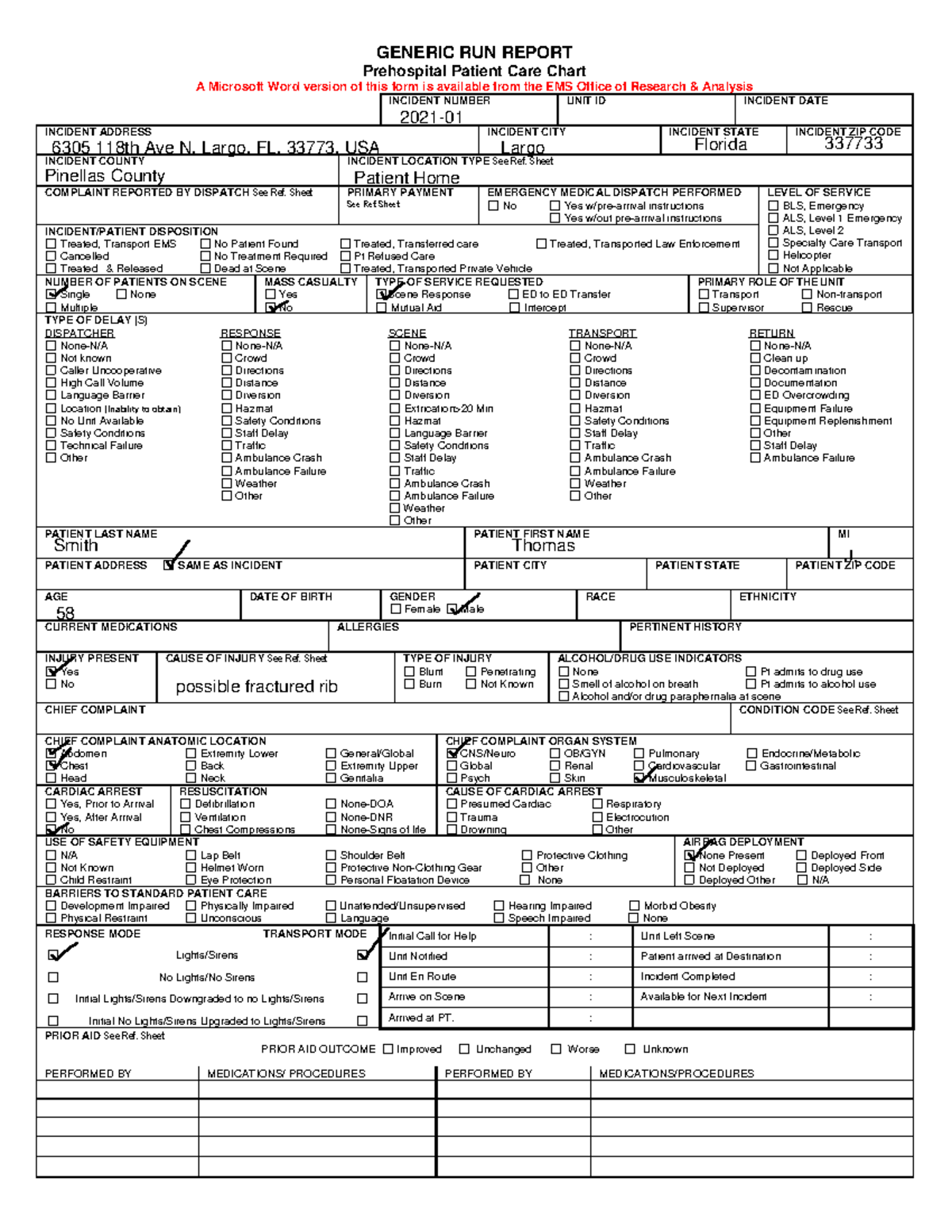 Patient Generic Report - GENERIC RUN REPORT Prehospital Patient Care ...