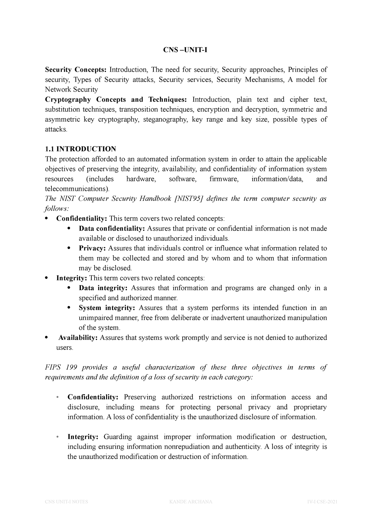 Cns-unit-i - Computer Networks And Information Security - Cns –unit-i 