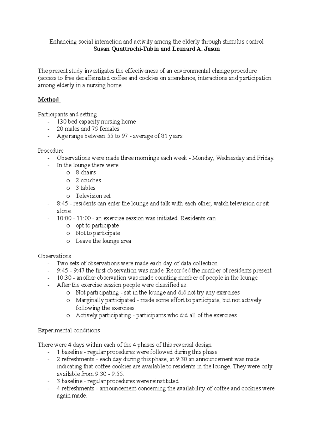 Mock prep notes - Enhancing social interaction and activity among the ...