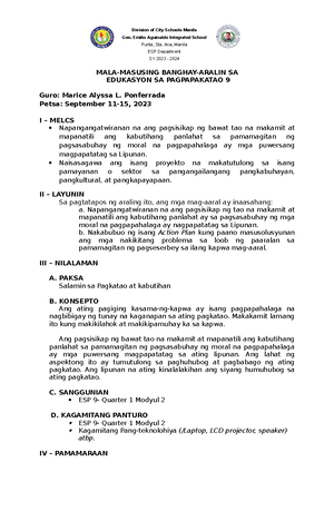 ESP ELEMENTARY SAMPLE LESSON PLAN - LESSON PLAN TEMPLATE Baitang: 4 ...