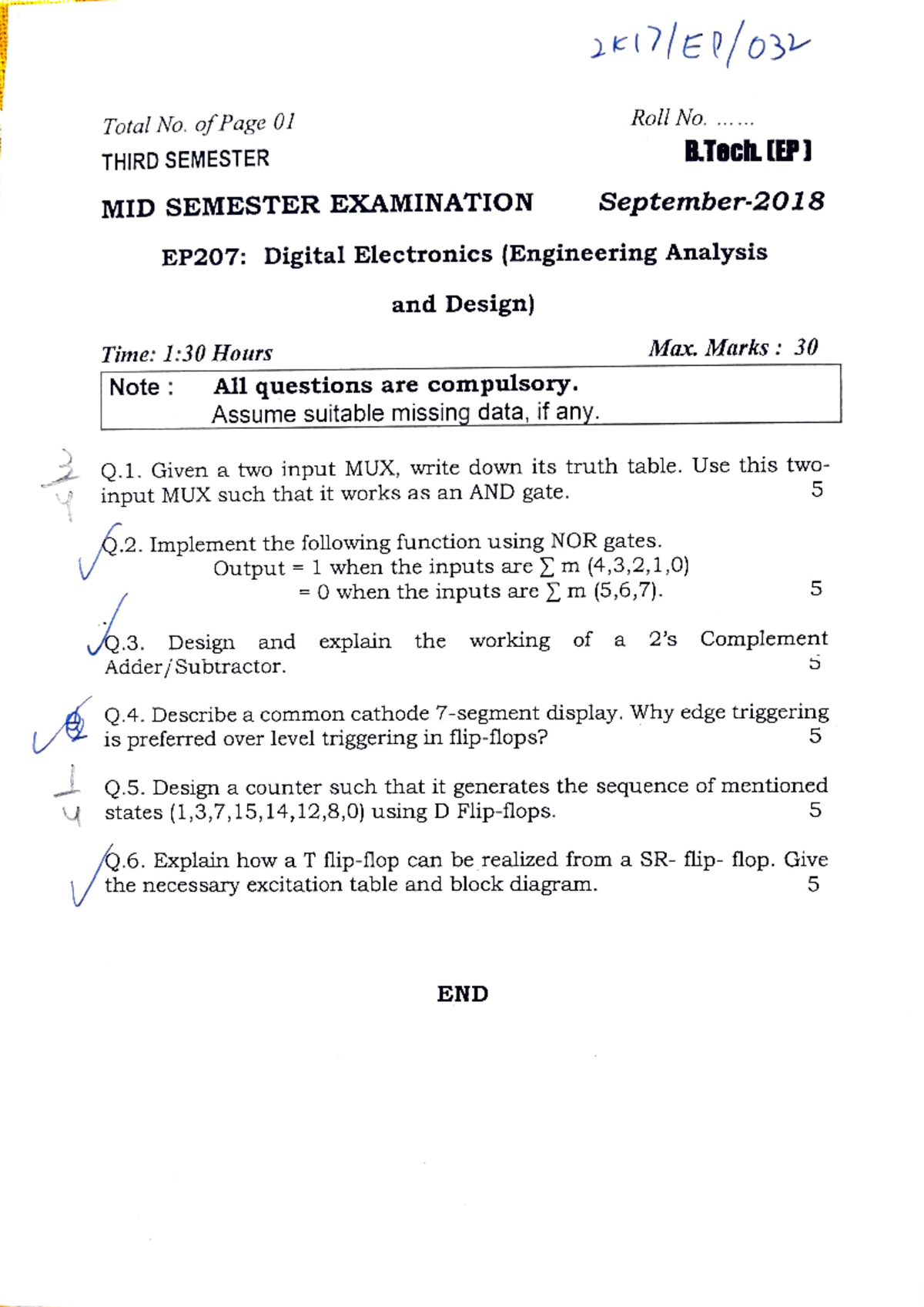 Mid sem 2018 - Question on DE - Digital Electronics - Studocu
