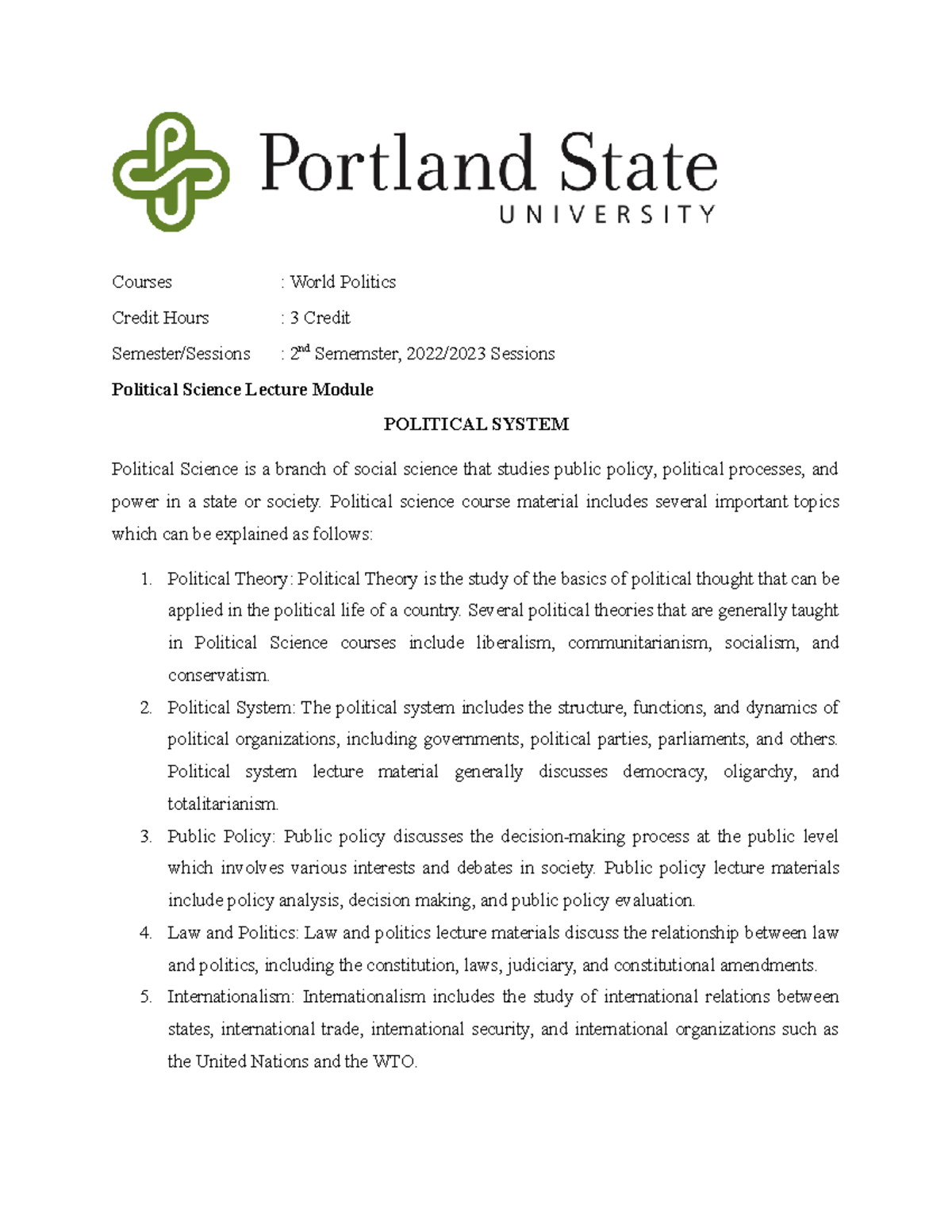 World Politics - Political System - Courses : World Politics Credit ...