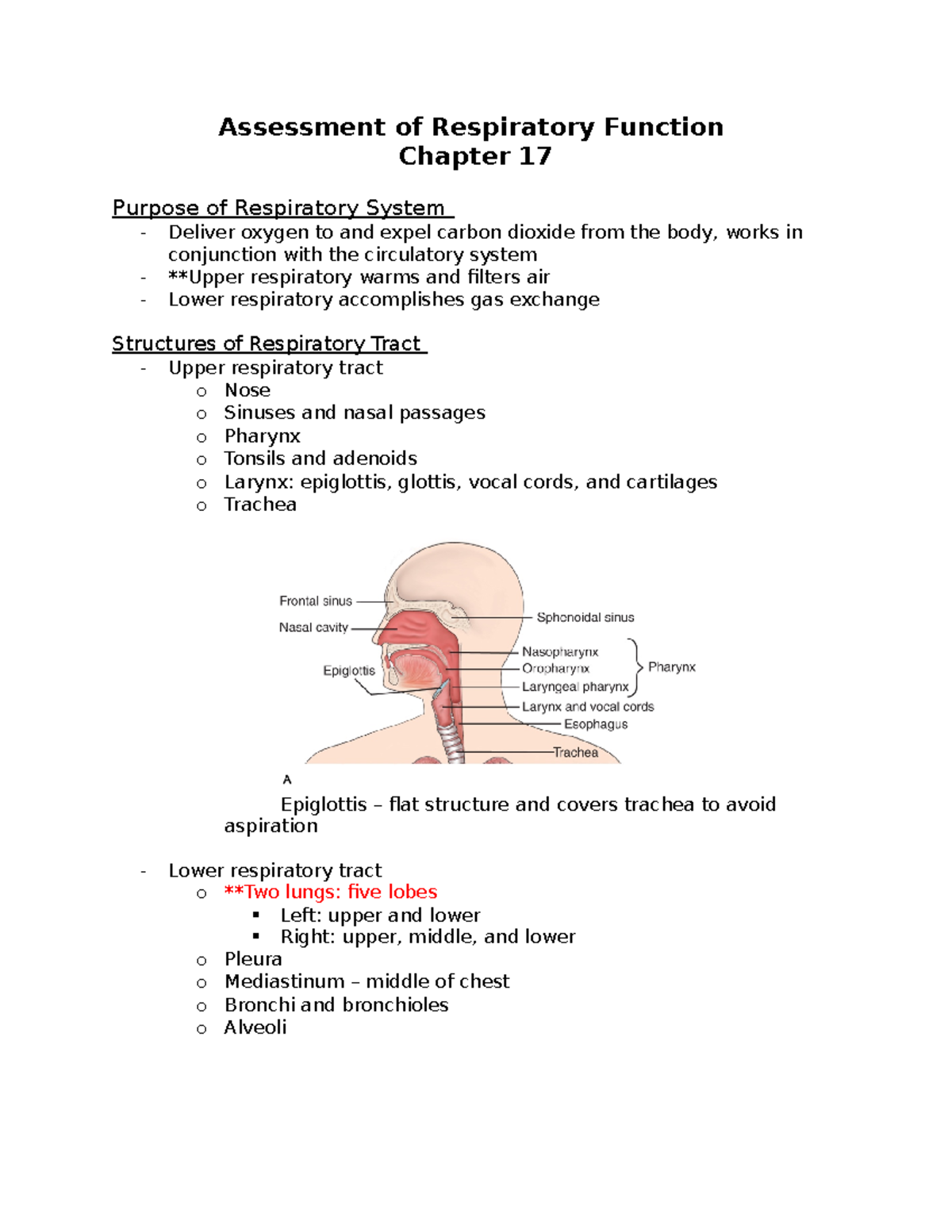 Notes - T2. Assessment Of Respiratory Function - Assessment Of ...