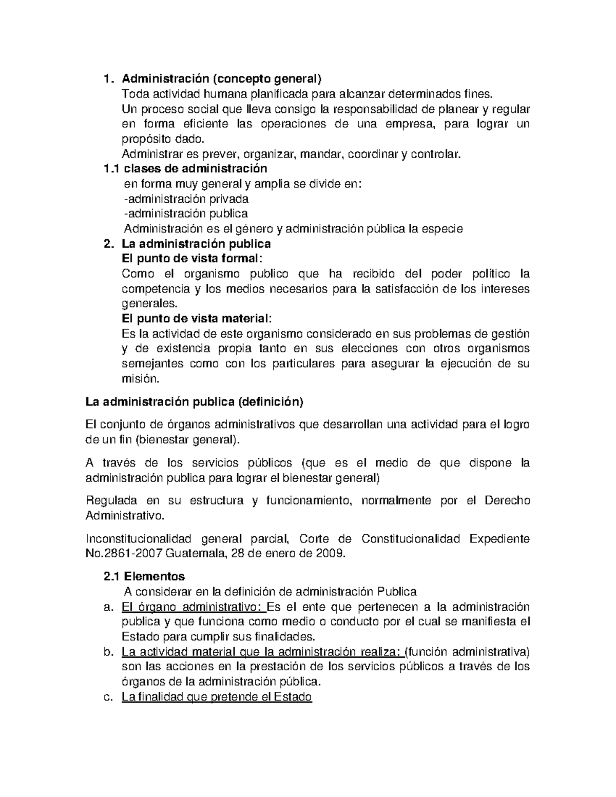 Primer Parcial Administrativo 1 - 1. Administración (concepto General ...