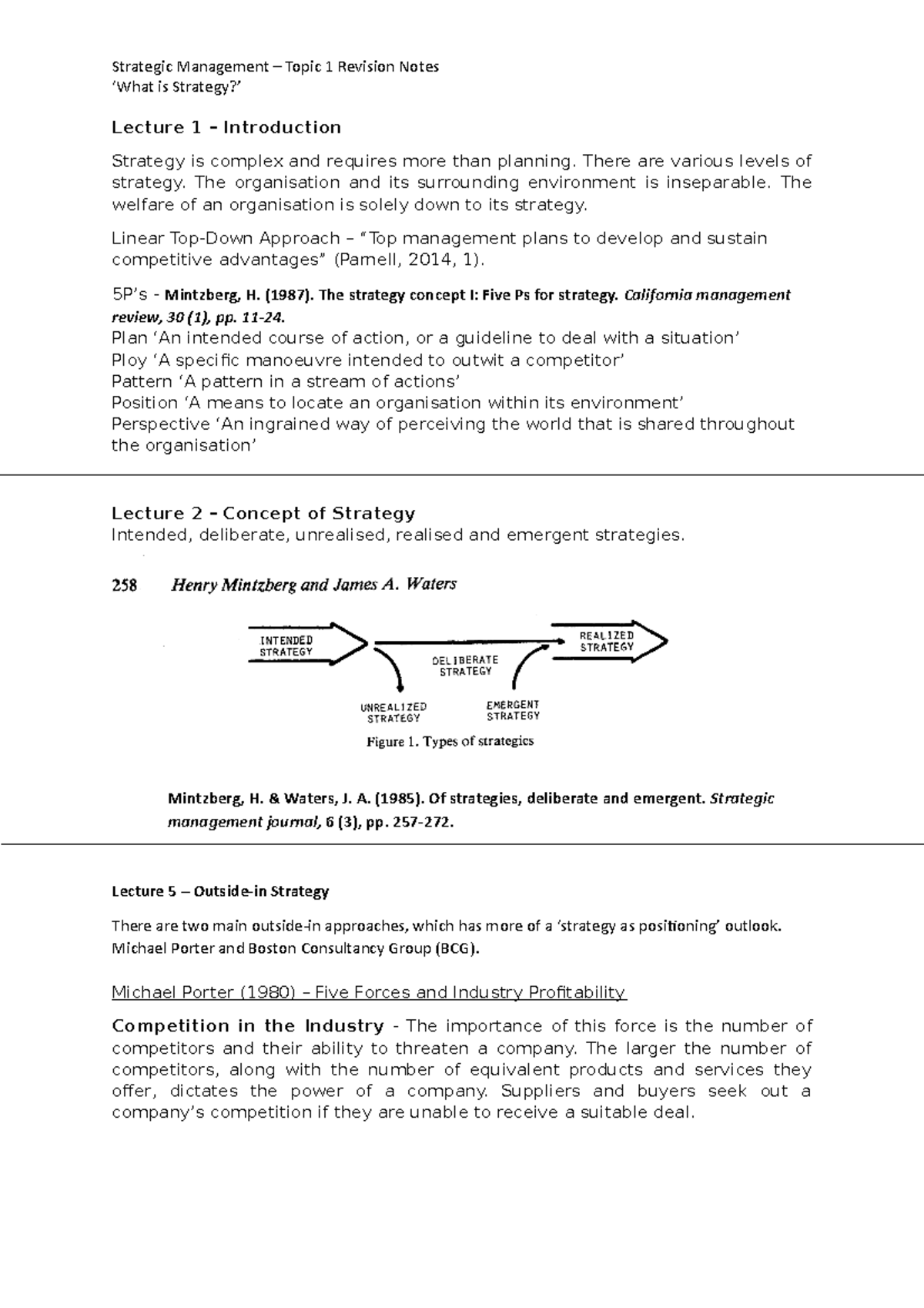 Topic 1 - What is Strategy - Strategic Management – Topic 1 Revision ...