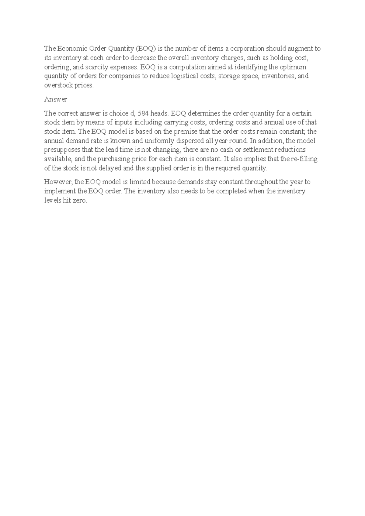 Economic Order Quantity - EOQ is a computation aimed at identifying the ...