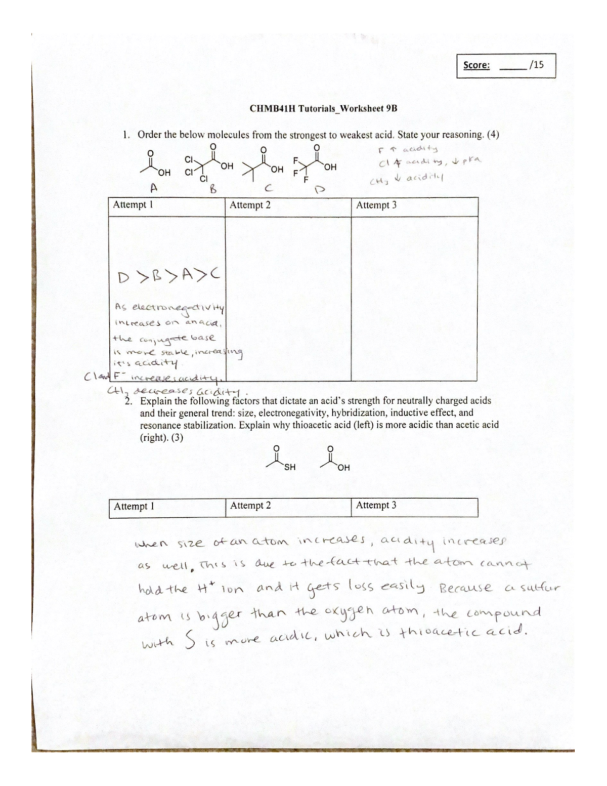 CHMB41H Tutorials Worksheet 9B - CHMB42 - Studocu