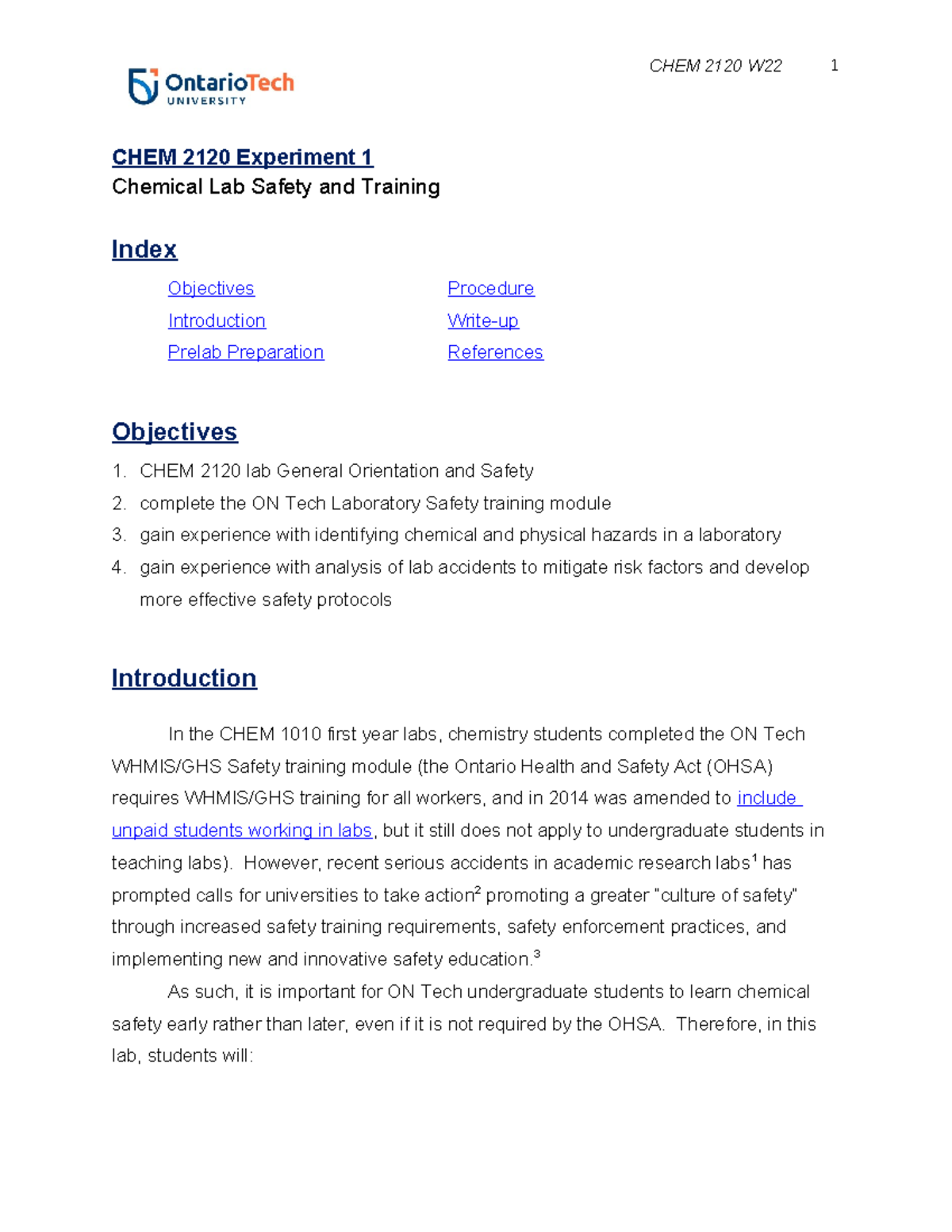 CHEM 2120 - Expt1 Chemical Lab Safety Training W22 (online) - CHEM 2120 ...