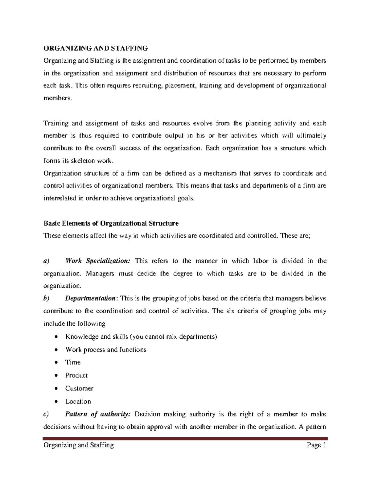 Organizing AND Staffing - ORGANIZING AND STAFFING Organizing and ...