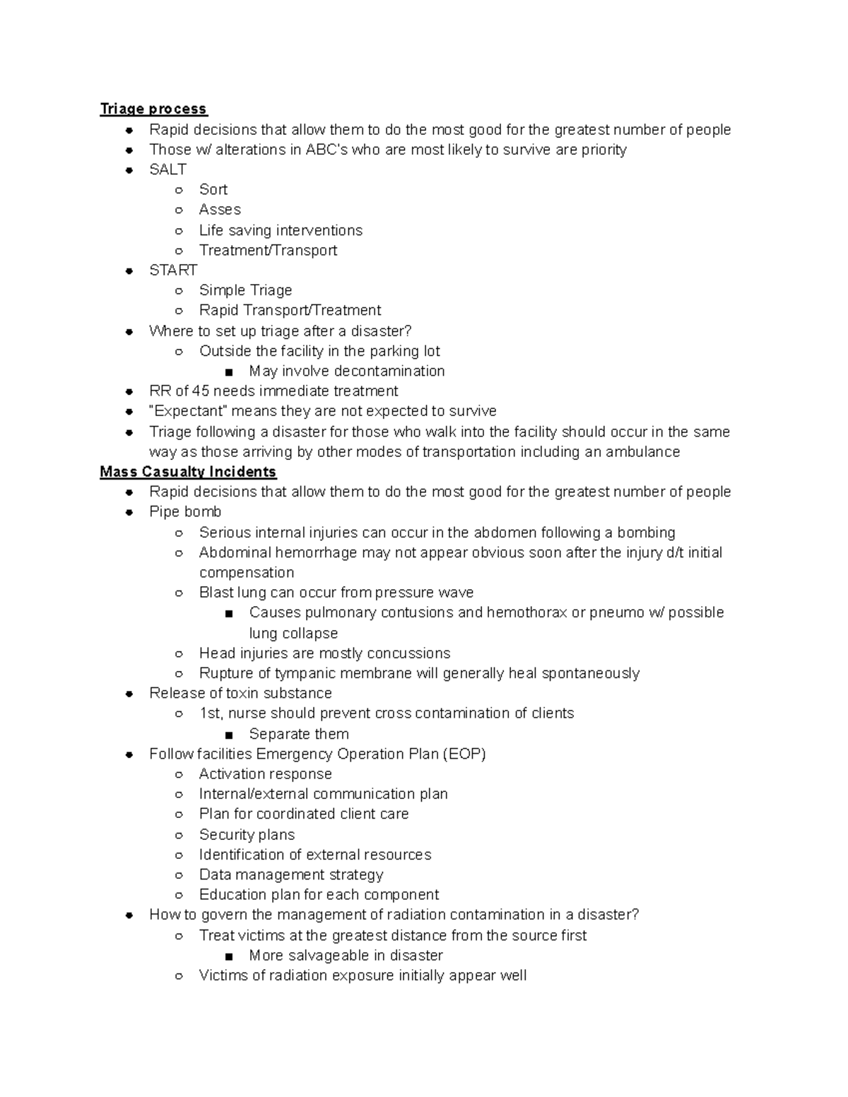 Leadership Exam 1 - Triage process Rapid decisions that allow them to ...