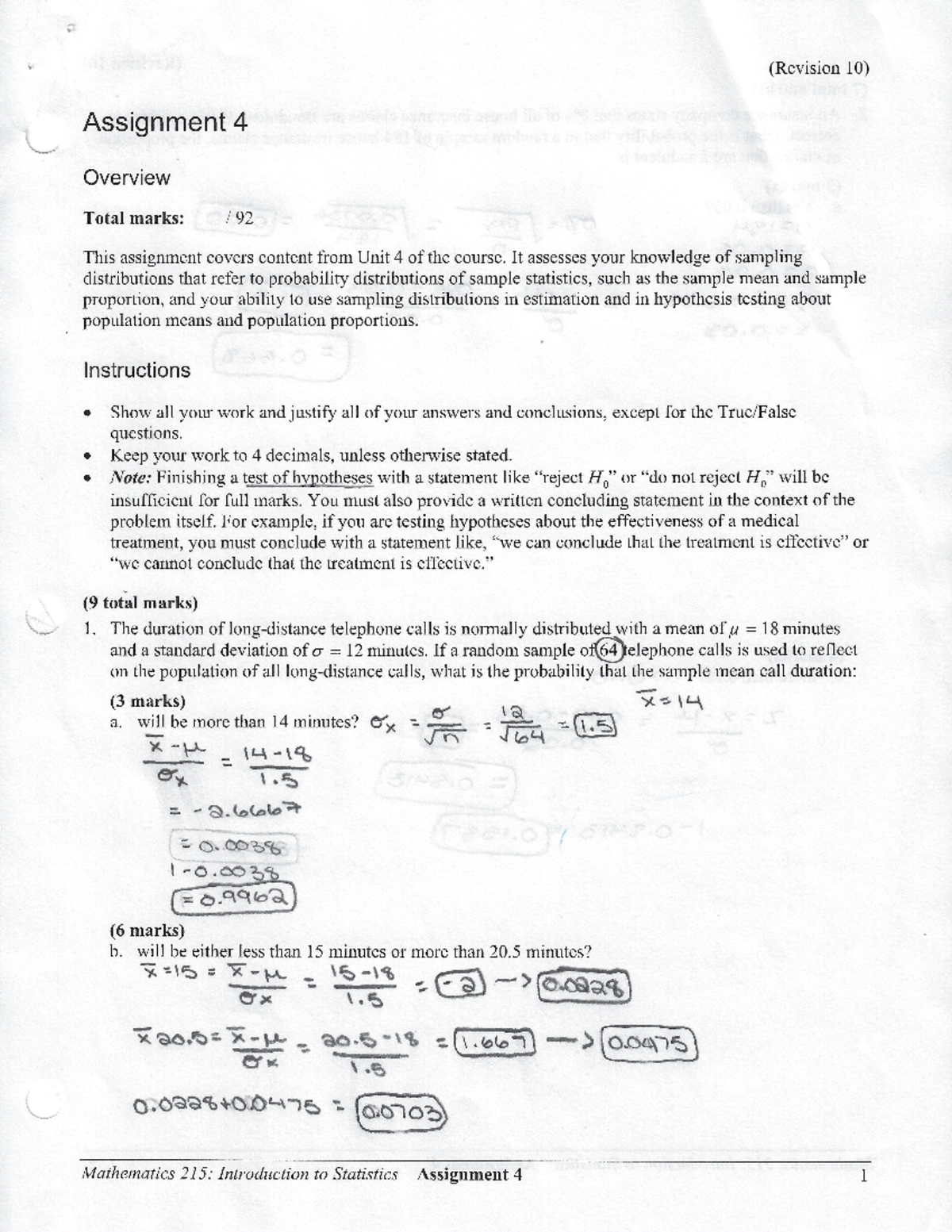 math 215 assignment 4 marked